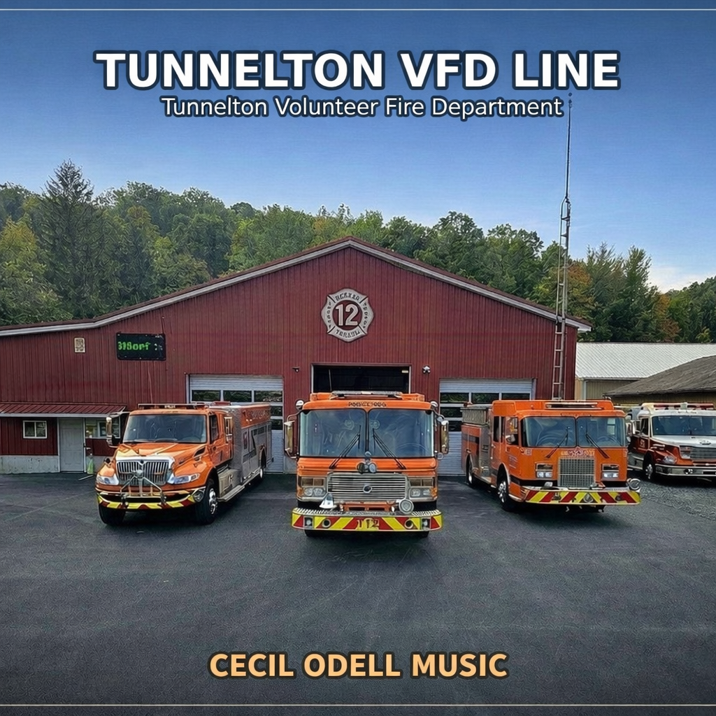 Tunnelton VFD Line — Tunnelton Volunteer Fire Department firetrucks in front of the station, Cecil Odell Music