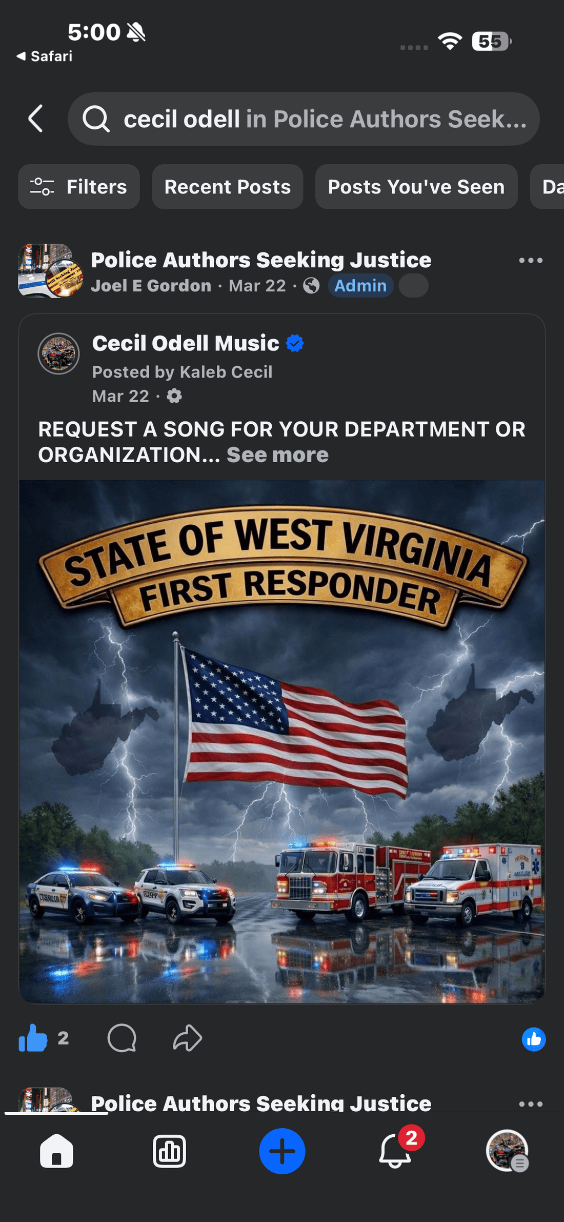 Supported by Police Authors Seeking Justice - Cecil Odell Music