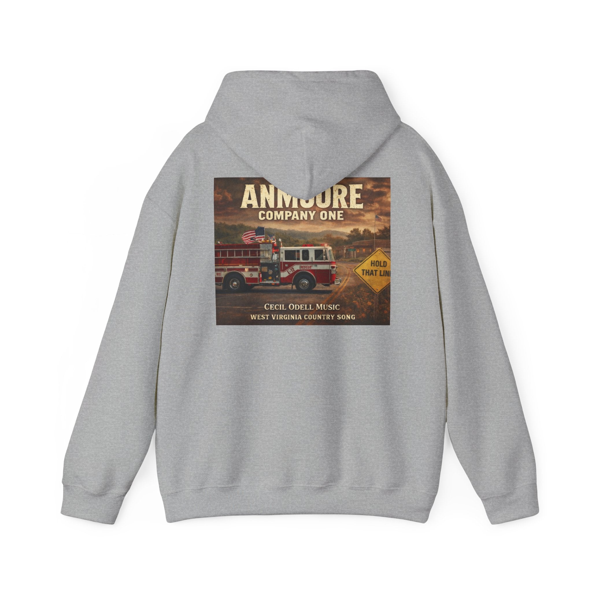 Firetruck Graphic Hoodie: Anmoore Company One Vintage Rescue Music Crewneck