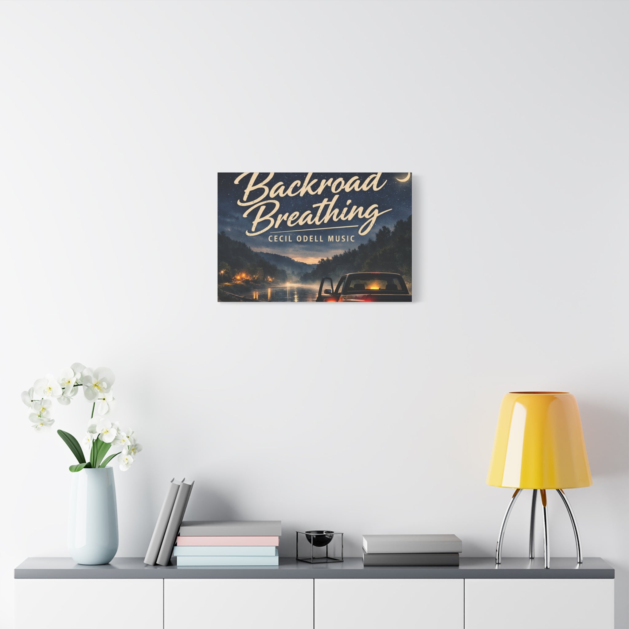 Backroad Breathing Matte Canvas Wall Art: Night Truck Landscape Music Print