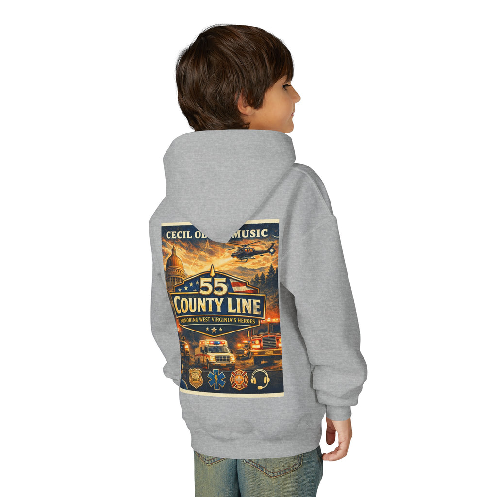 Youth Hoodie - '55 County Line' West Virginia Line Music Graphic Pullover