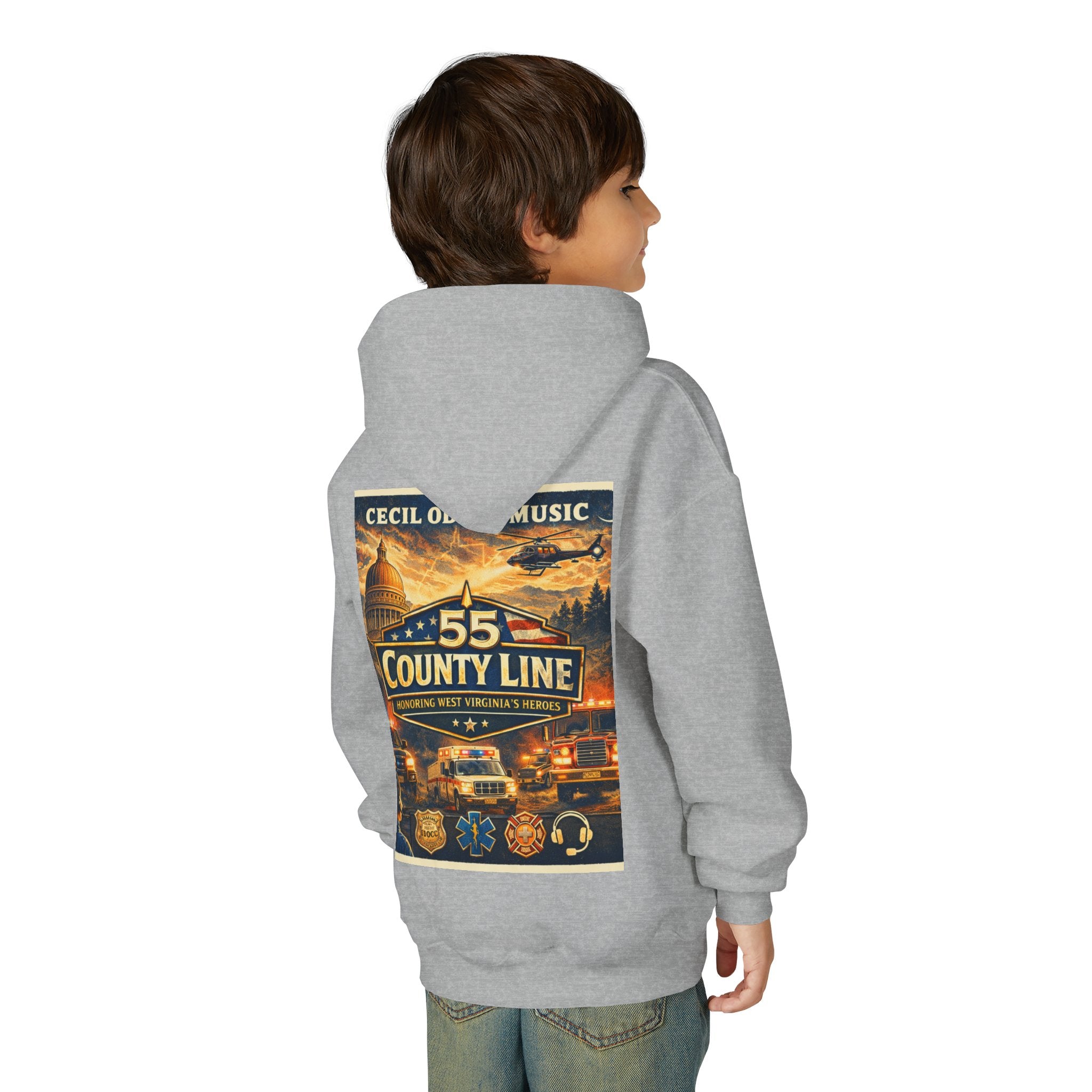Youth Hoodie - '55 County Line' West Virginia Line Music Graphic Pullover