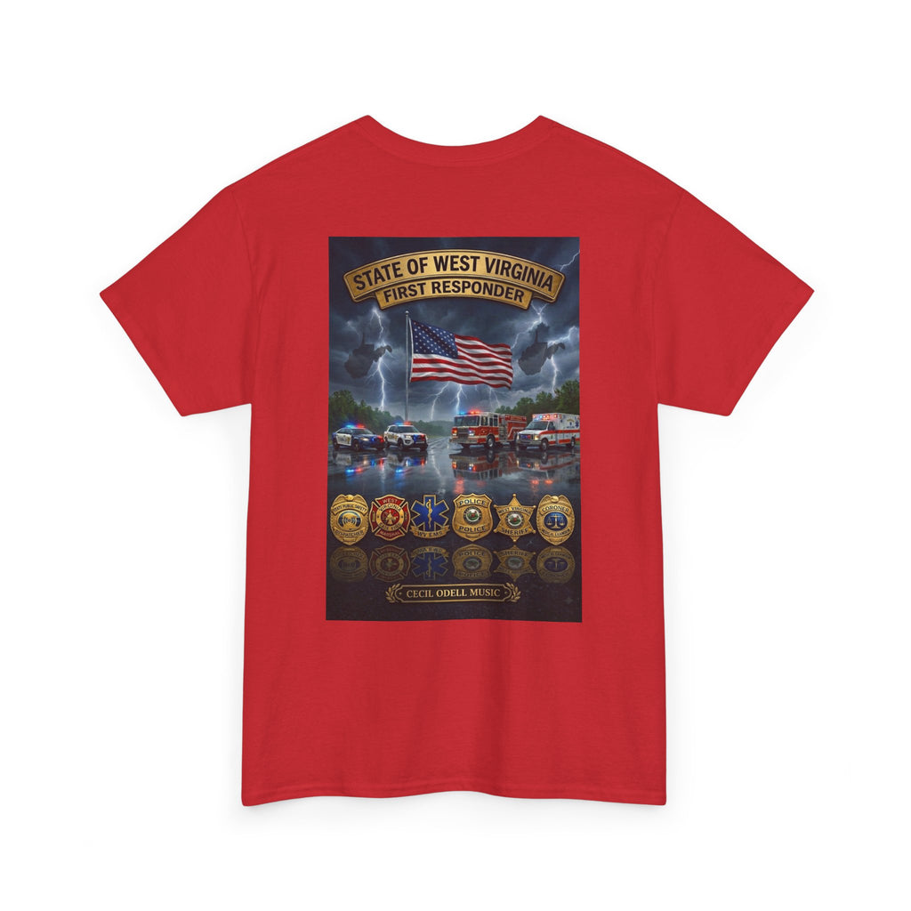 West Virginia First Responders Tribute Tee: State Emblem & American Flag Memorial Shirt