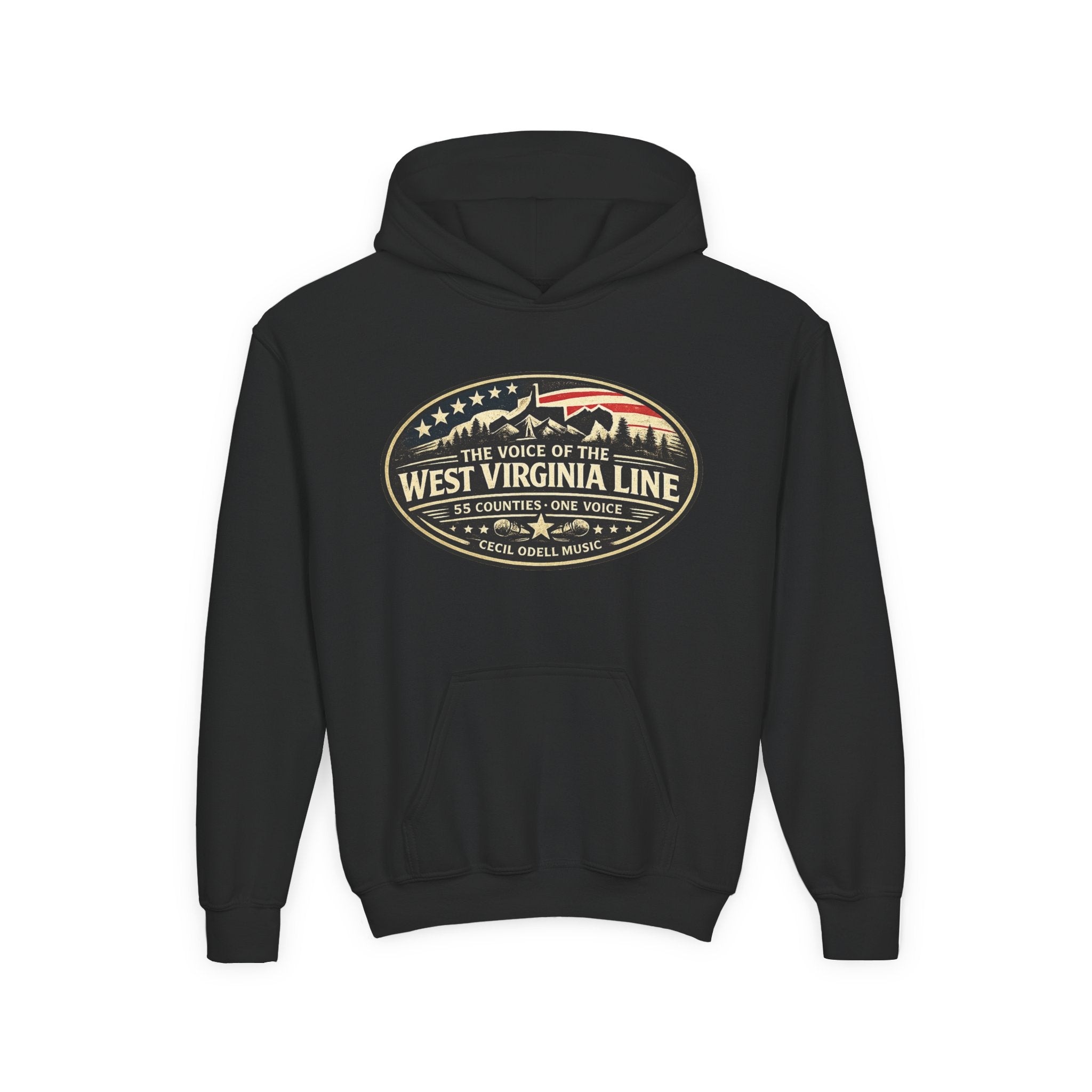 Youth Hoodie - '55 County Line' West Virginia Line Music Graphic Pullover