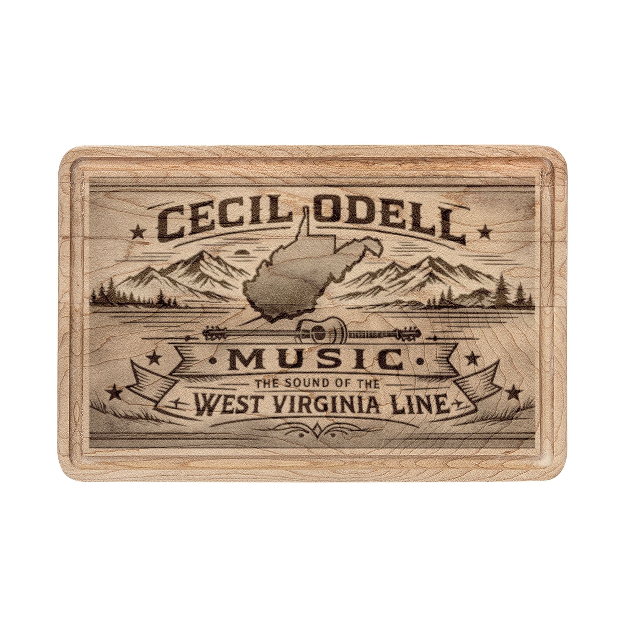Engraved 'Cecil Odell Music - West Virginia Line' Wooden Cutting Board