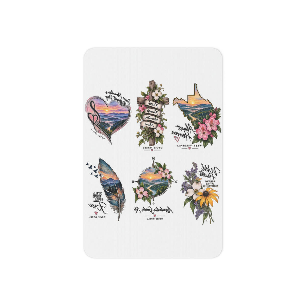 Nature Sunset Temporary Tattoos — Floral, Feather & State Silhouette Designs