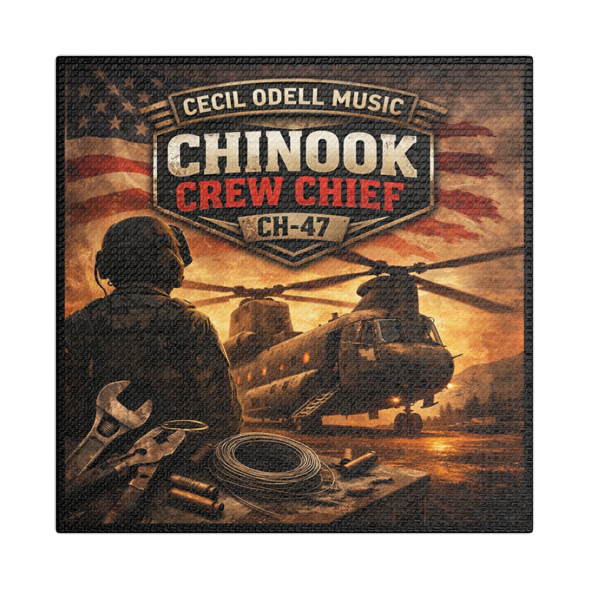 Chinook Crew Chief CH-47 Satin Stretched Canvas Wall Art