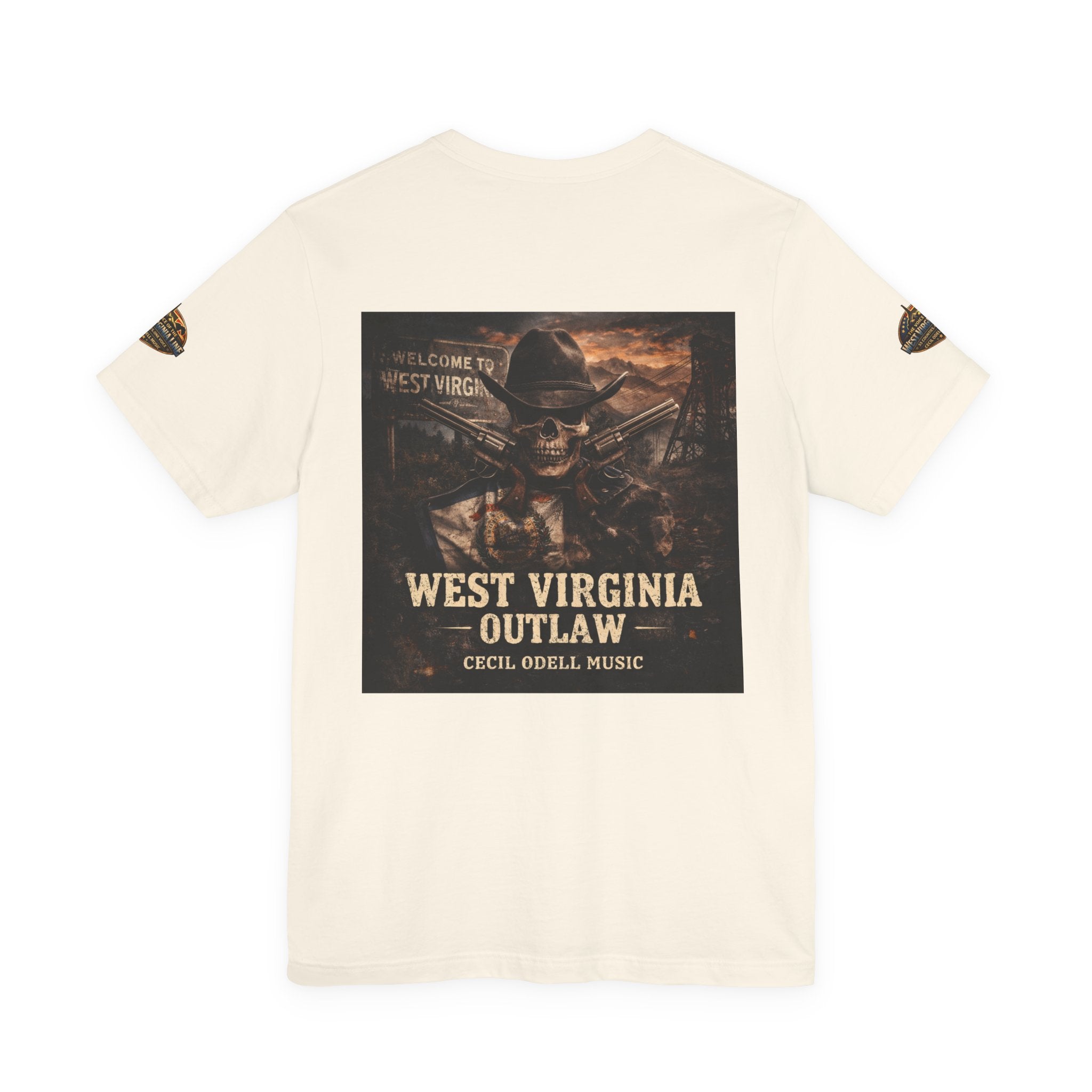 West Virginia Outlaw T-Shirt: Rustic Skull & Guns Country Graphic Tee