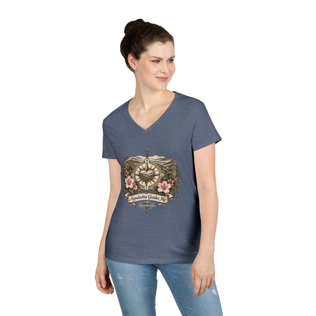 Appalachian Guide Floral Compass V-Neck Tee
