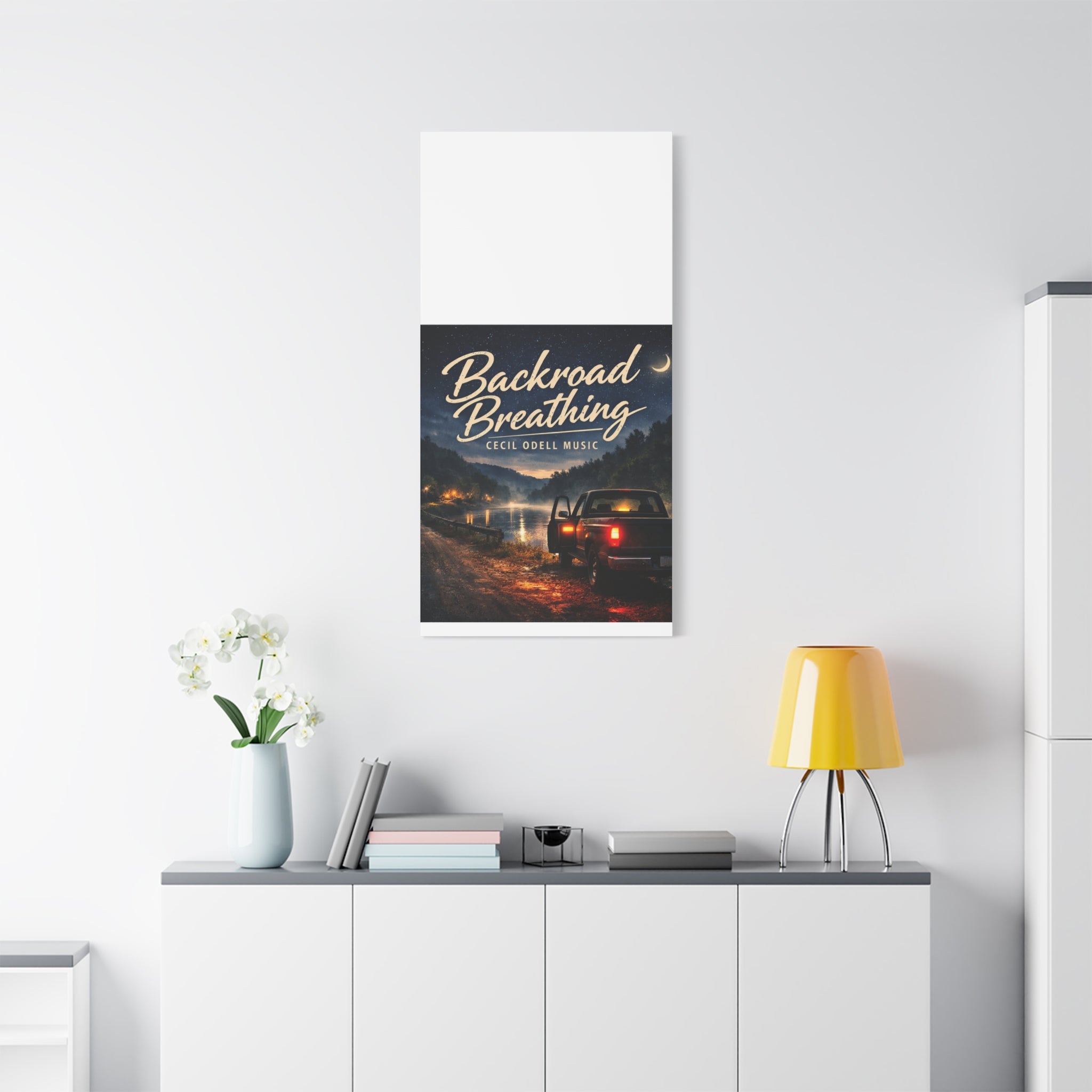 Backroad Breathing Matte Canvas Wall Art: Night Truck Landscape Music Print
