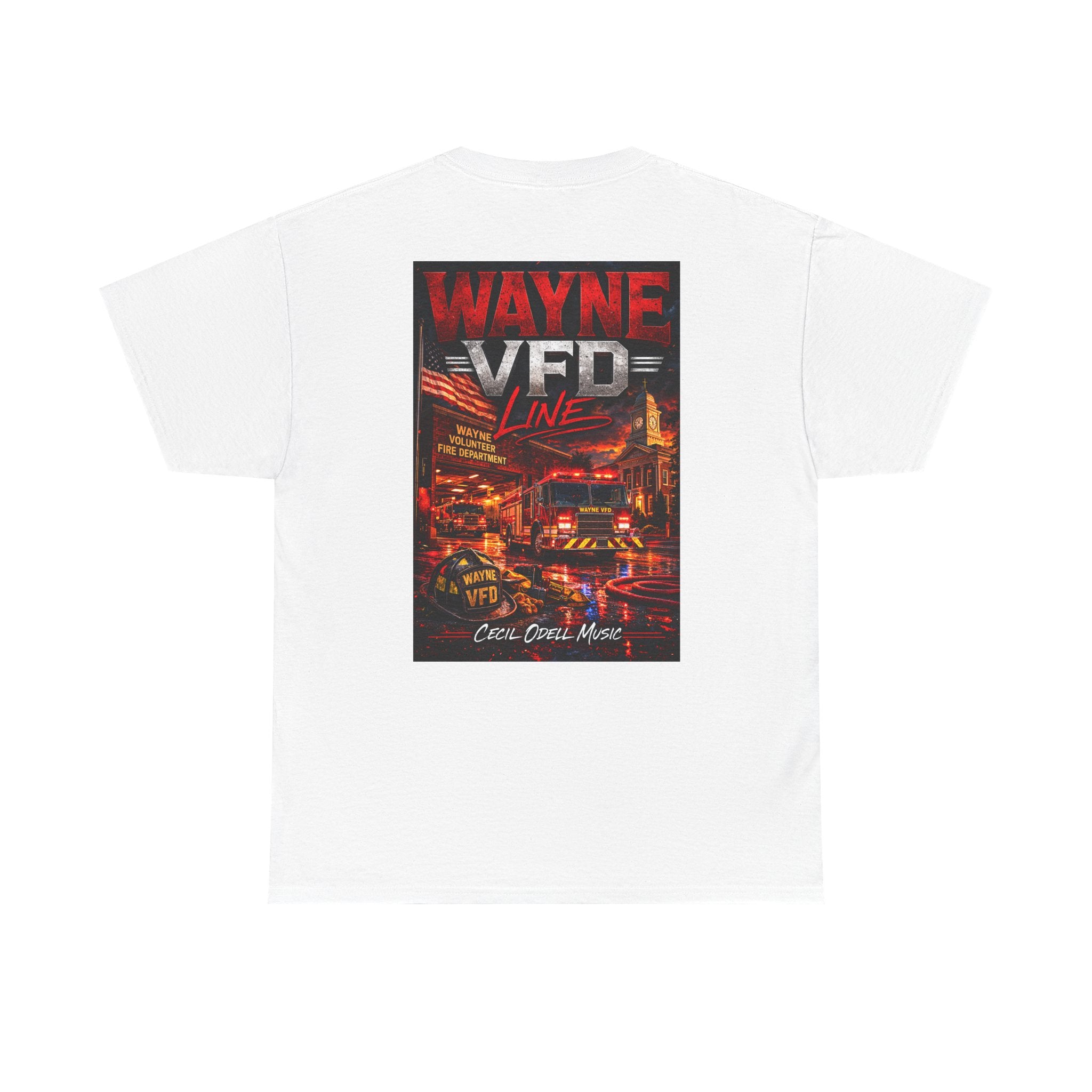 Wayne VFD Line Graphic Tee: Retro Firefighter Poster Shirt