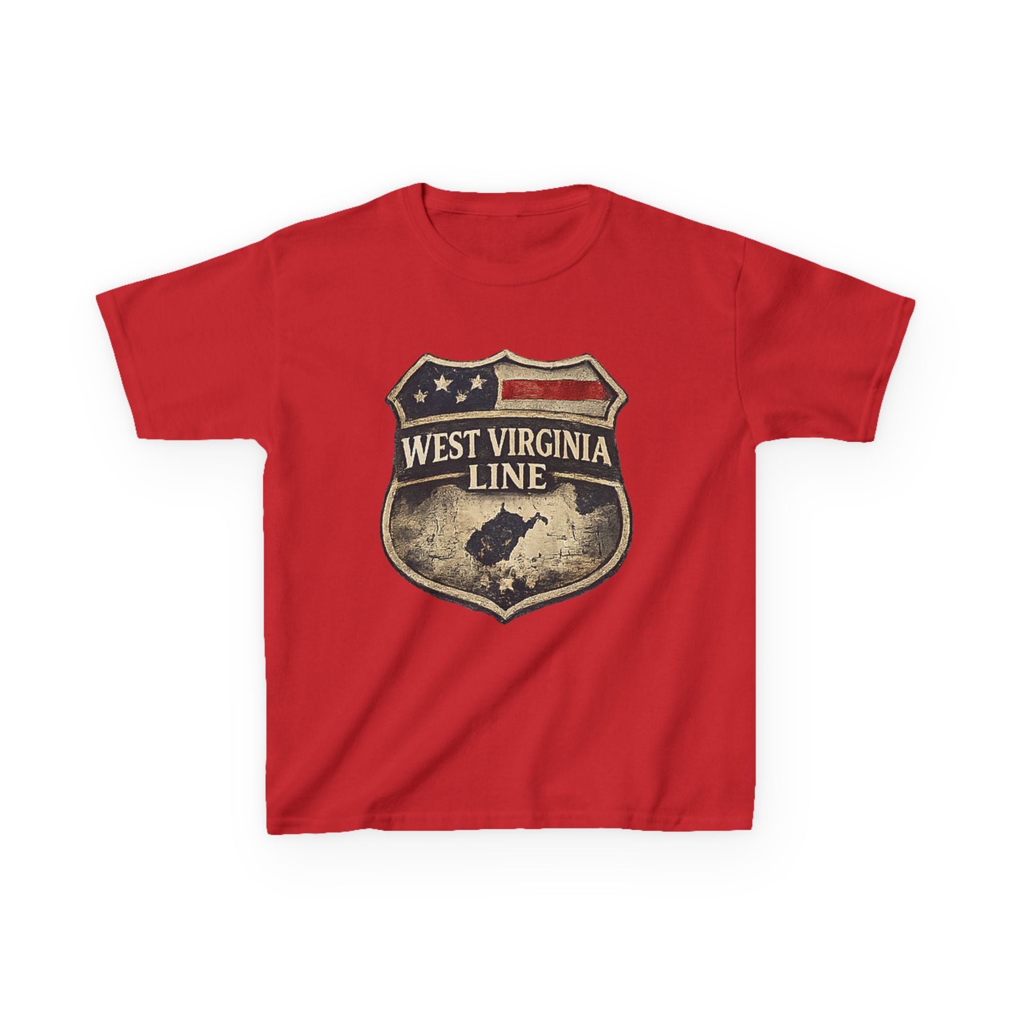 Kids T‑Shirt: Vintage West Virginia Line Badge with Eagle & American Flag