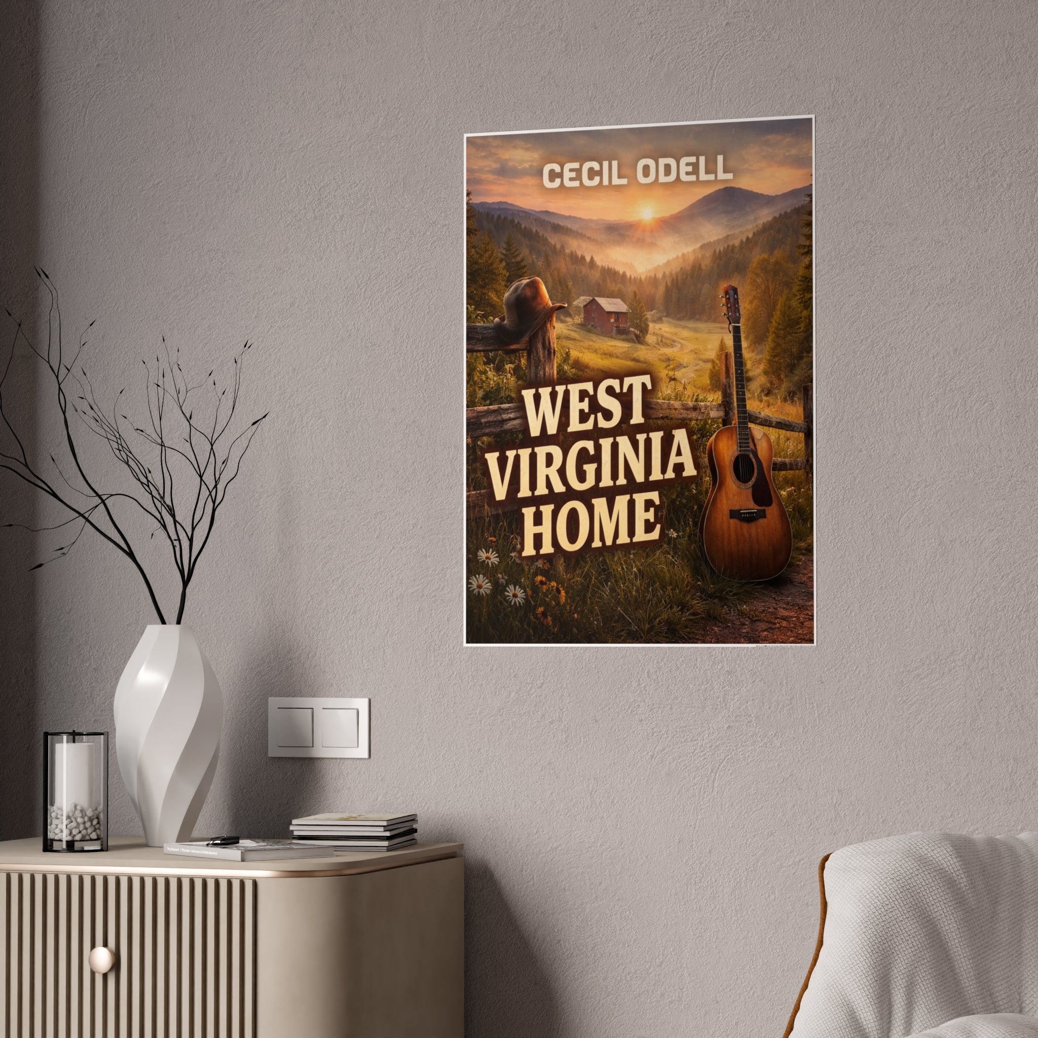 West Virginia Home Poster: Rustic Mountain Guitar Wall Art