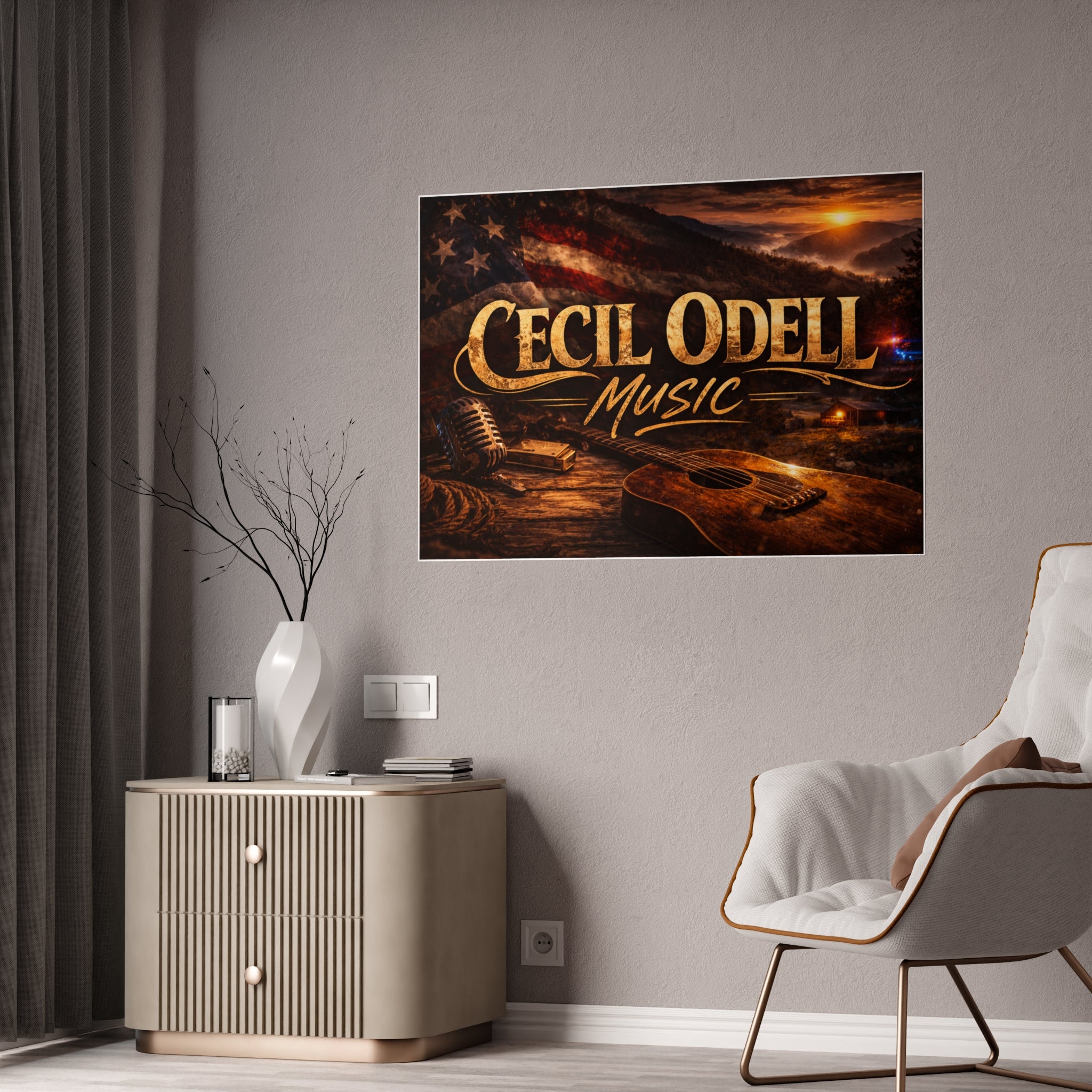Cecil Odell Music Gloss Poster: Vintage Americana Guitar Wall Art