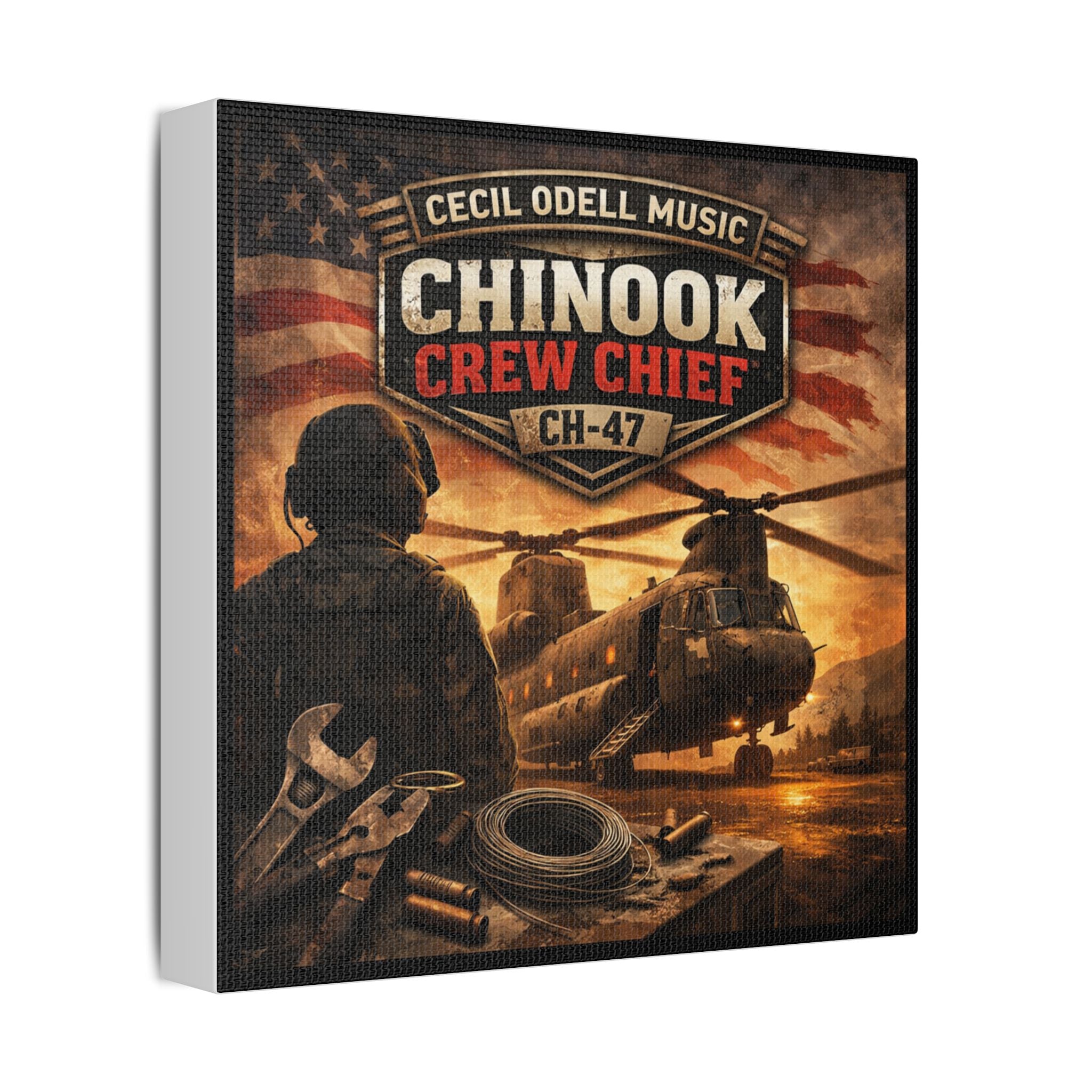 Chinook Crew Chief CH-47 Satin Stretched Canvas Wall Art