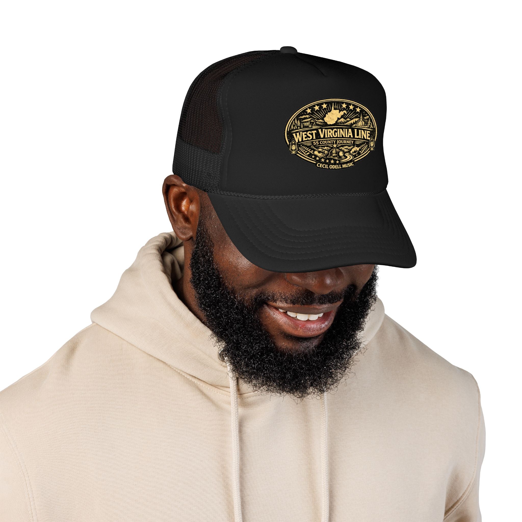 West Virginia Line Vintage Foam Trucker Hat: Rustic State Patch Cap