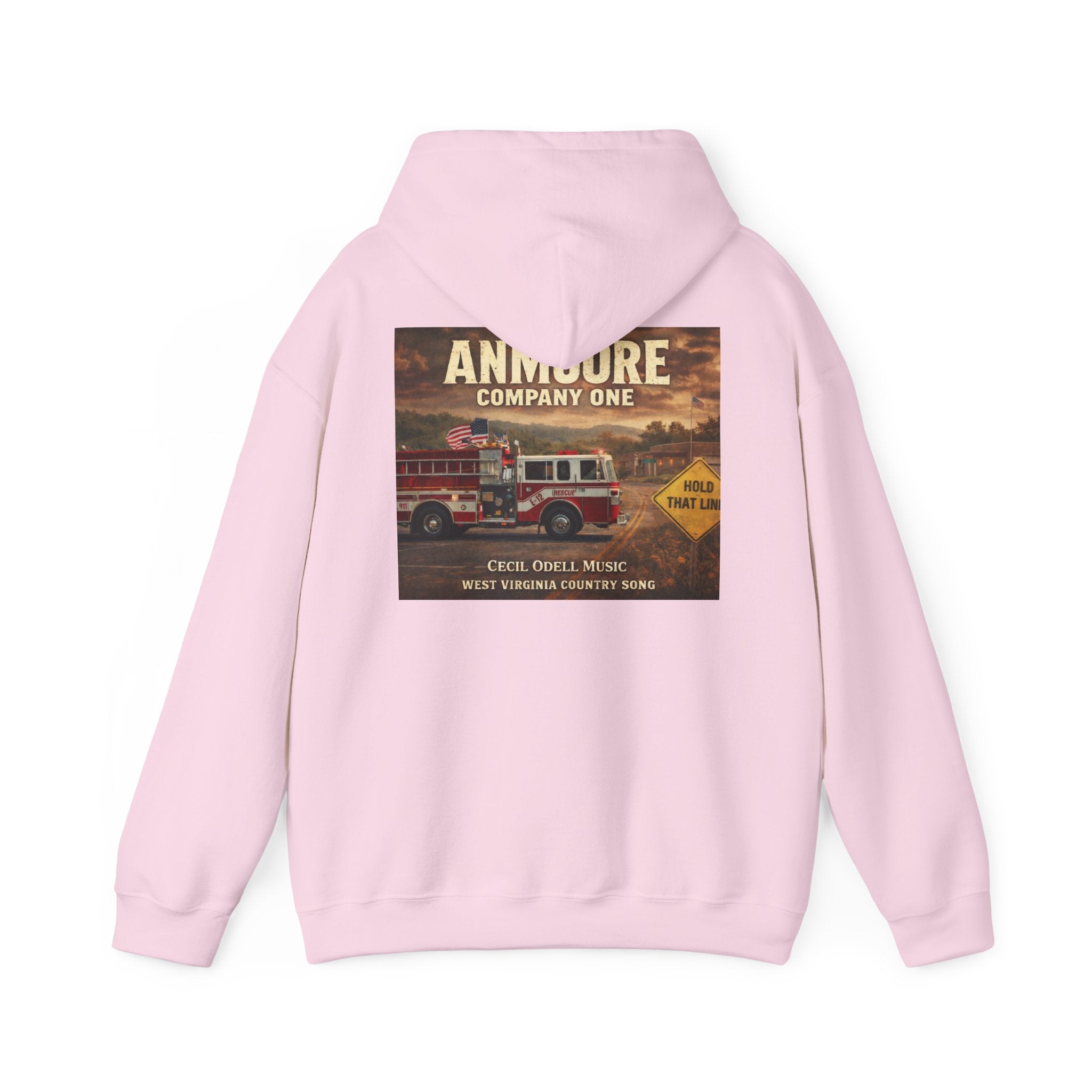 Firetruck Graphic Hoodie: Anmoore Company One Vintage Rescue Music Crewneck