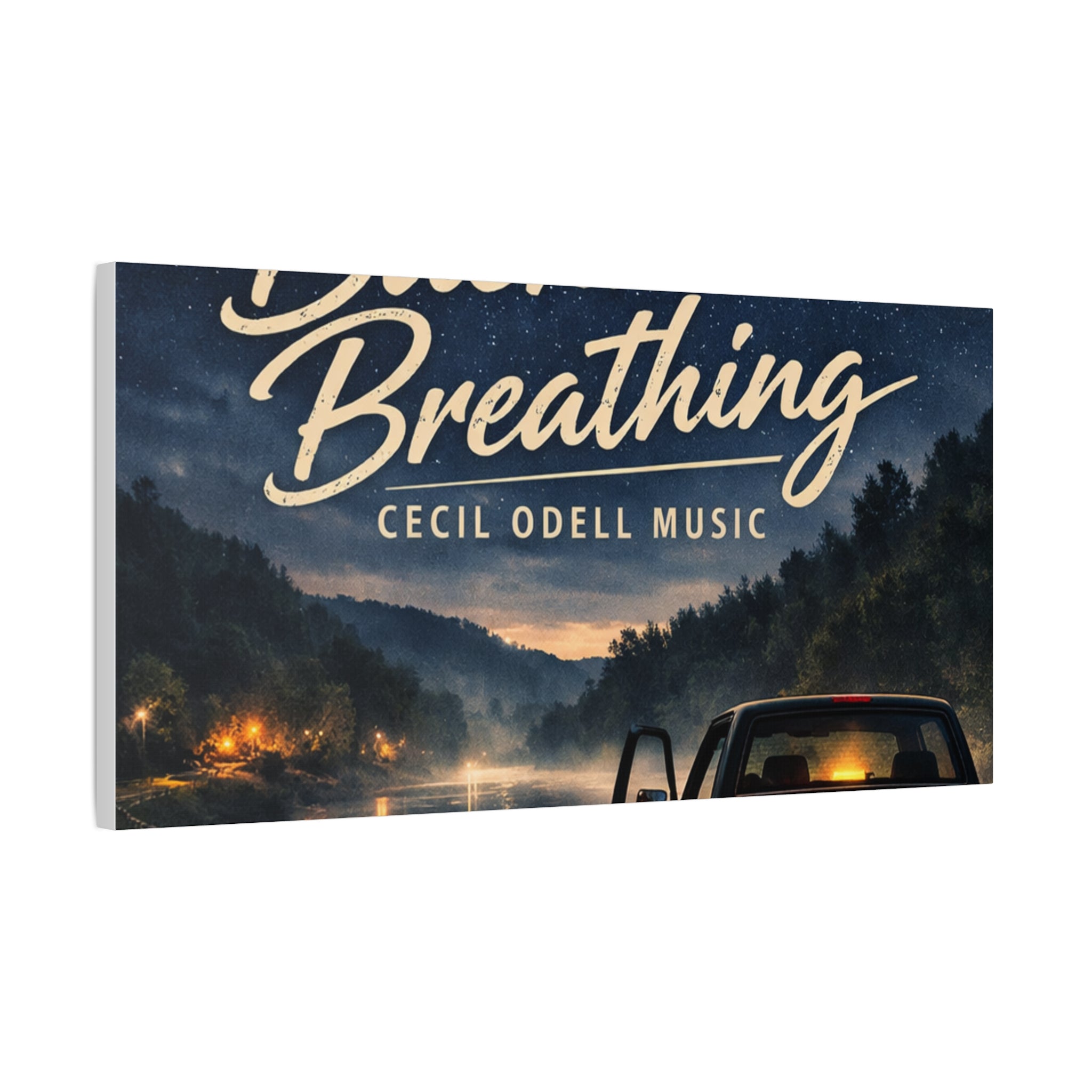 Backroad Breathing Matte Canvas Wall Art: Night Truck Landscape Music Print