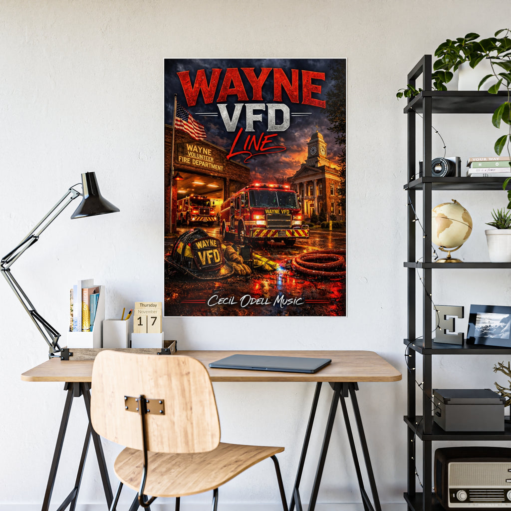 Wayne VFD Line Gloss Poster: Firefighter Station Art Print