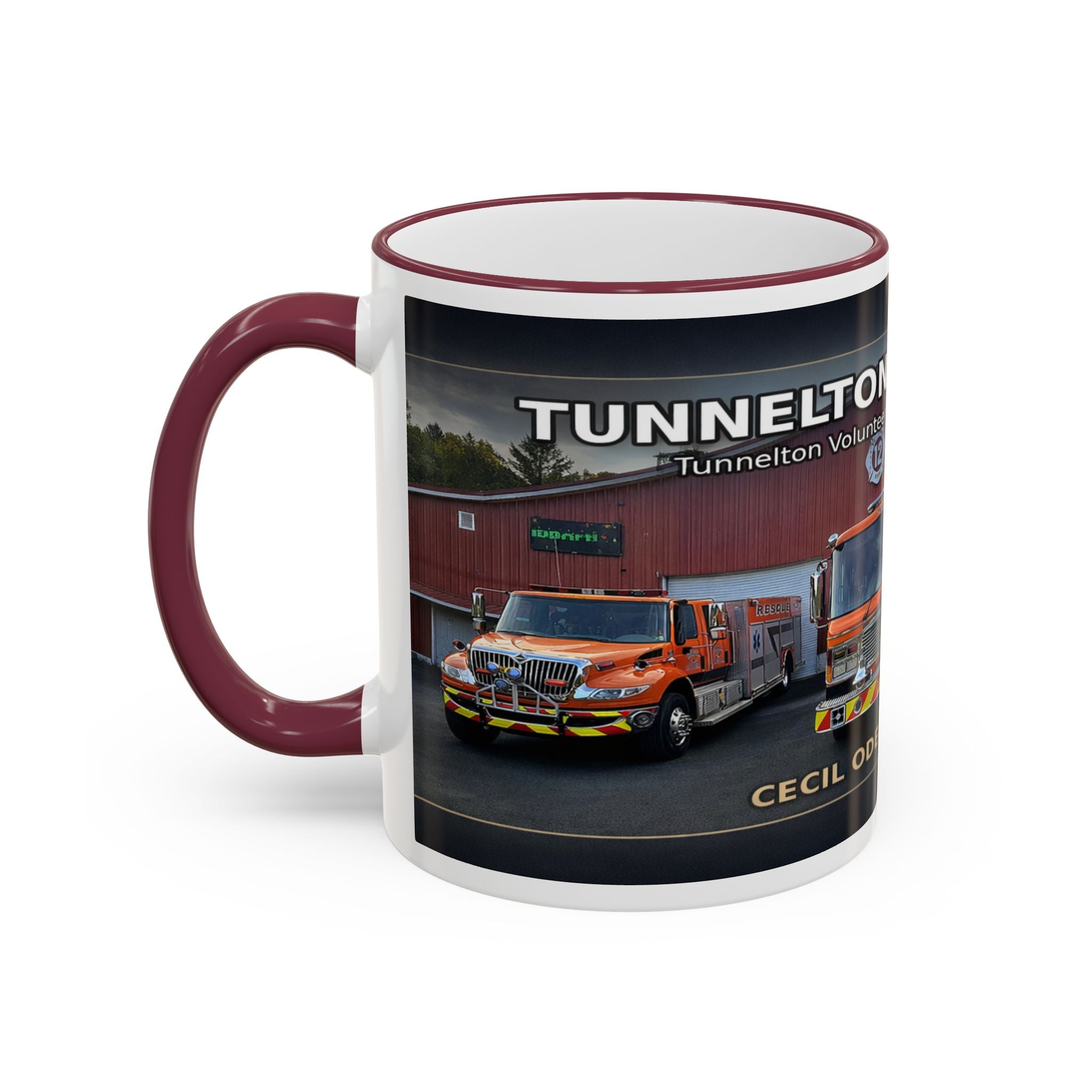 Fire Truck Photo Accent Rim Mug: "Cecil Odell Music" Volunteer Fire Department Tribute (11oz/15oz)