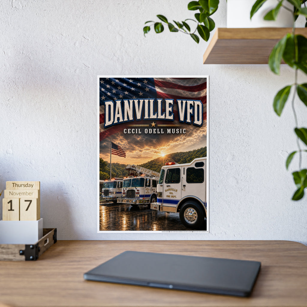 Danville VFD Fire Truck Gloss Poster: American Flag Memorial Wall Art