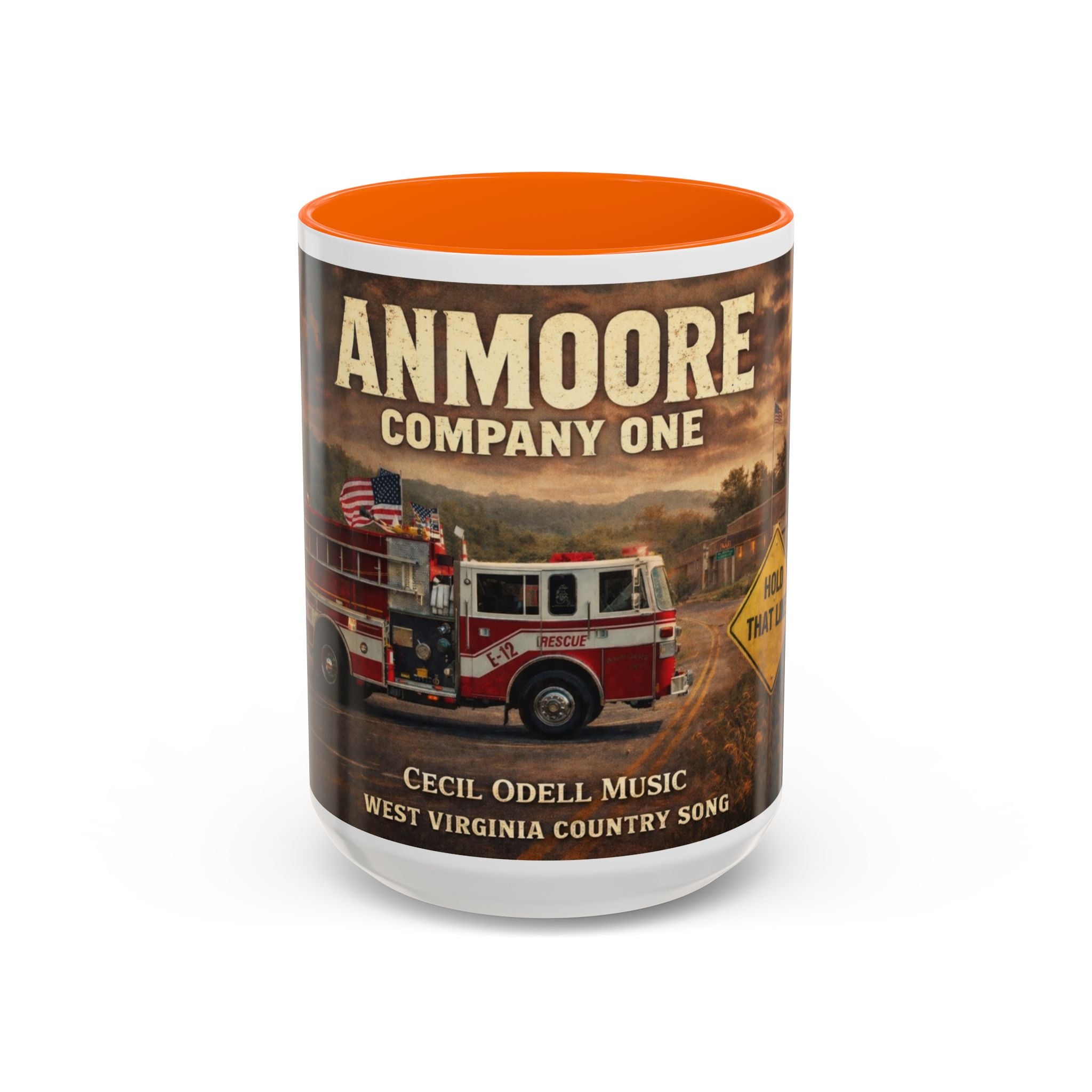 Anmoore Company One Firetruck Accent Coffee Mug – 'Hold That Line' West Virginia Country Music Tribute