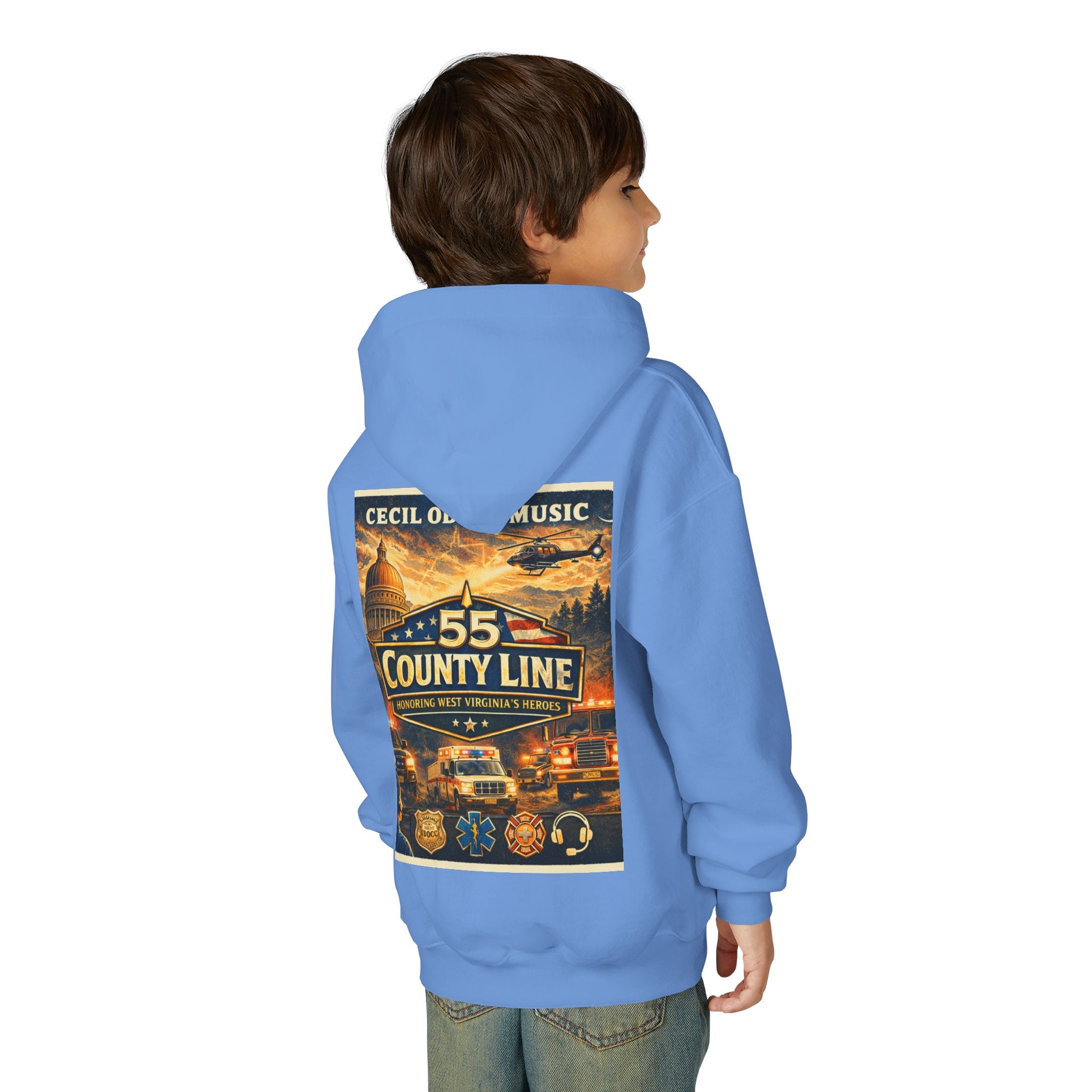 Youth Hoodie - '55 County Line' West Virginia Line Music Graphic Pullover