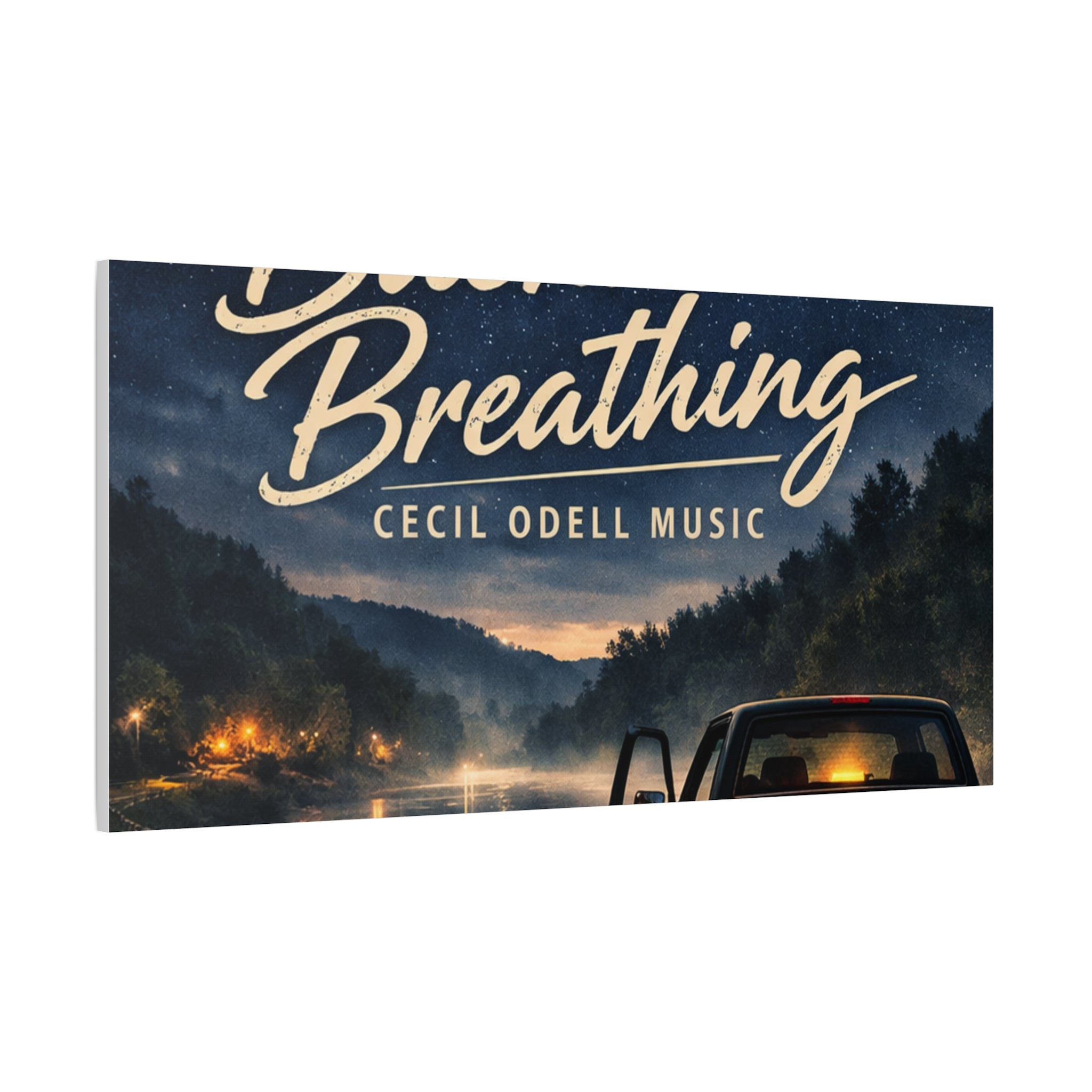 Backroad Breathing Matte Canvas Wall Art: Night Truck Landscape Music Print