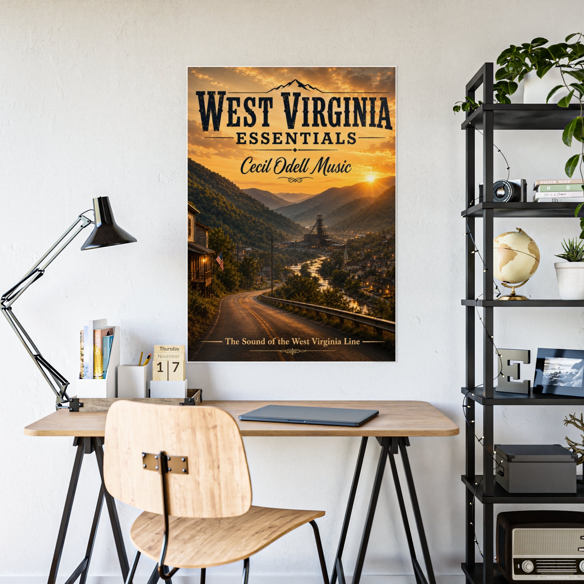 West Virginia Essentials Vintage Sunset Poster — Cecil Odell Music Scenic Wall Art