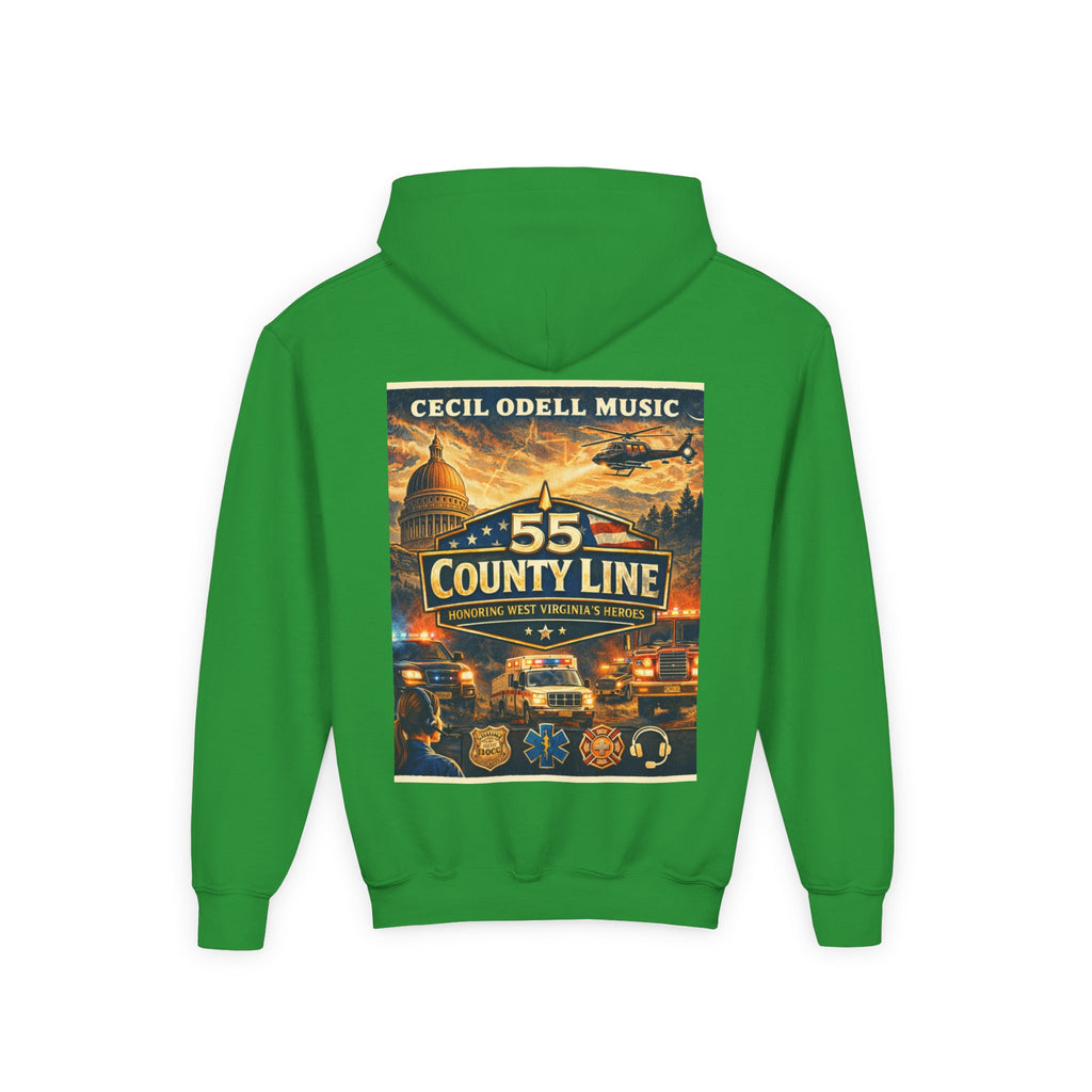 Youth Hoodie - '55 County Line' West Virginia Line Music Graphic Pullover