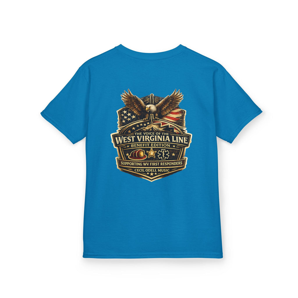 Kids T‑Shirt: Vintage West Virginia Line Badge with Eagle & American Flag