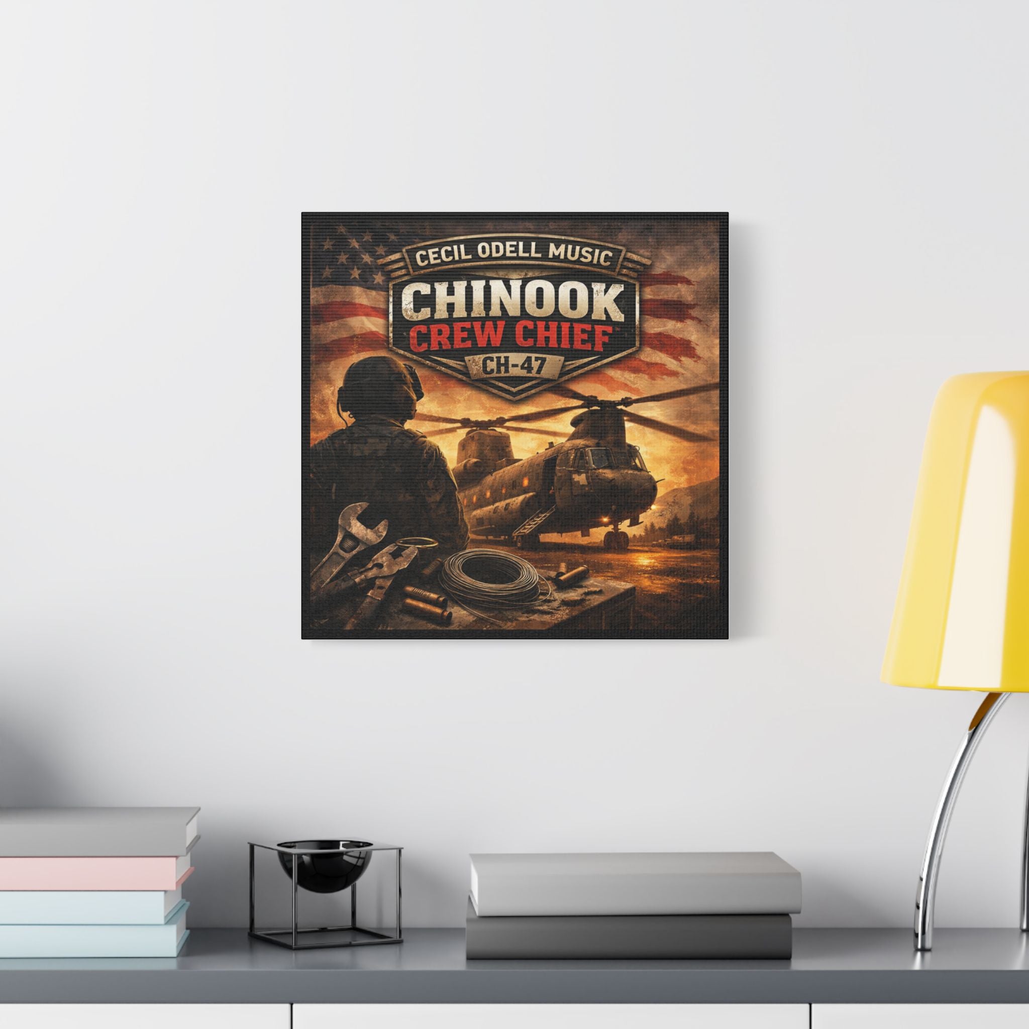 Chinook Crew Chief CH-47 Satin Stretched Canvas Wall Art
