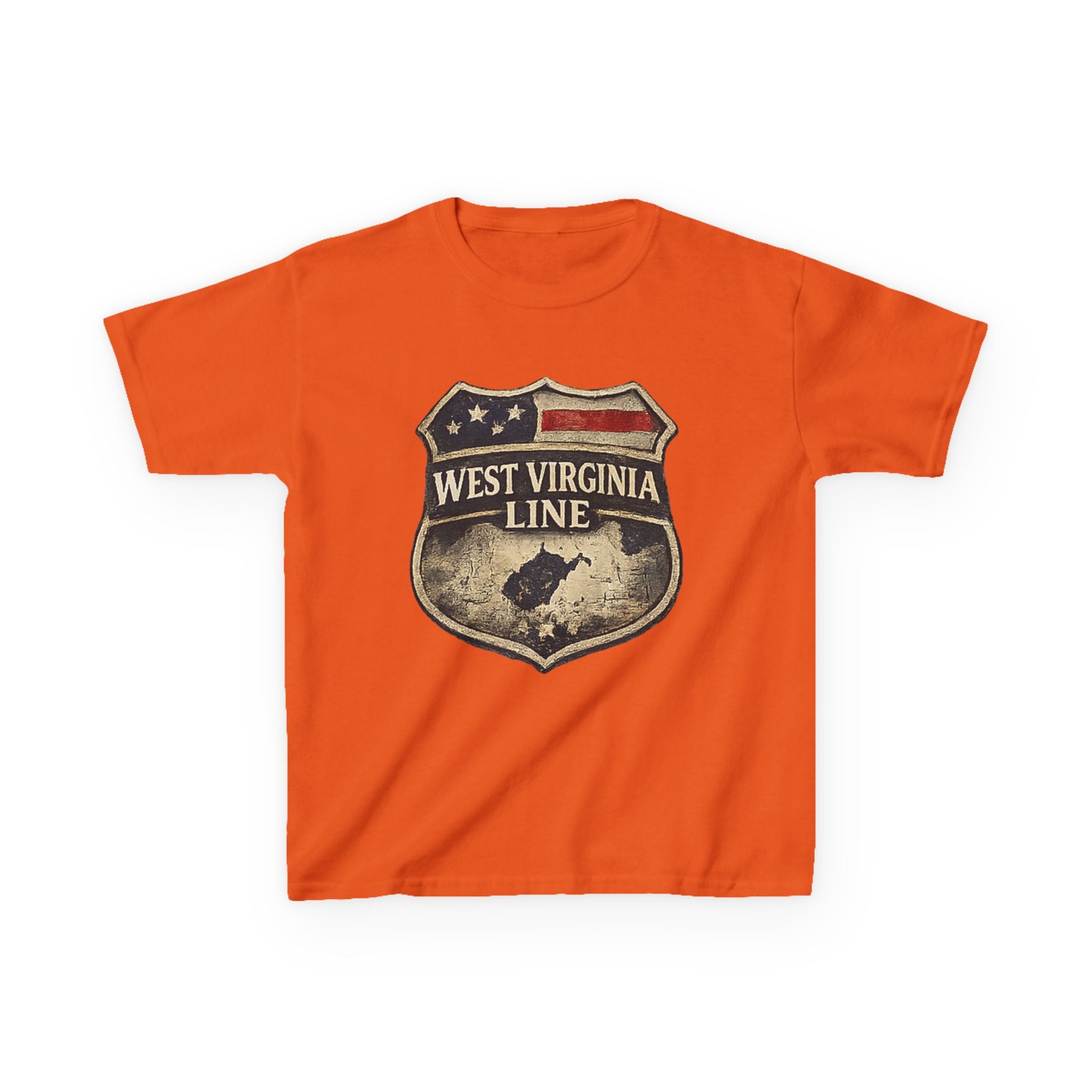 Kids T‑Shirt: Vintage West Virginia Line Badge with Eagle & American Flag