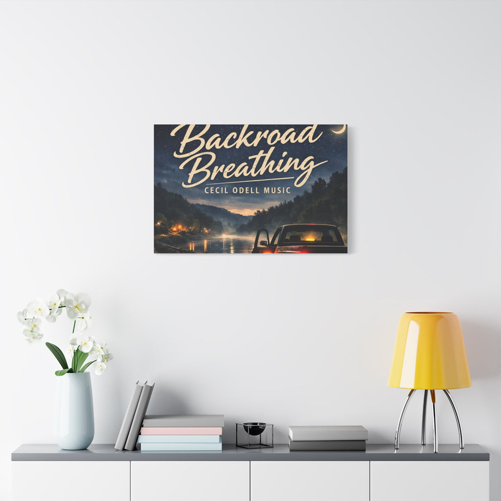 Backroad Breathing Matte Canvas Wall Art: Night Truck Landscape Music Print