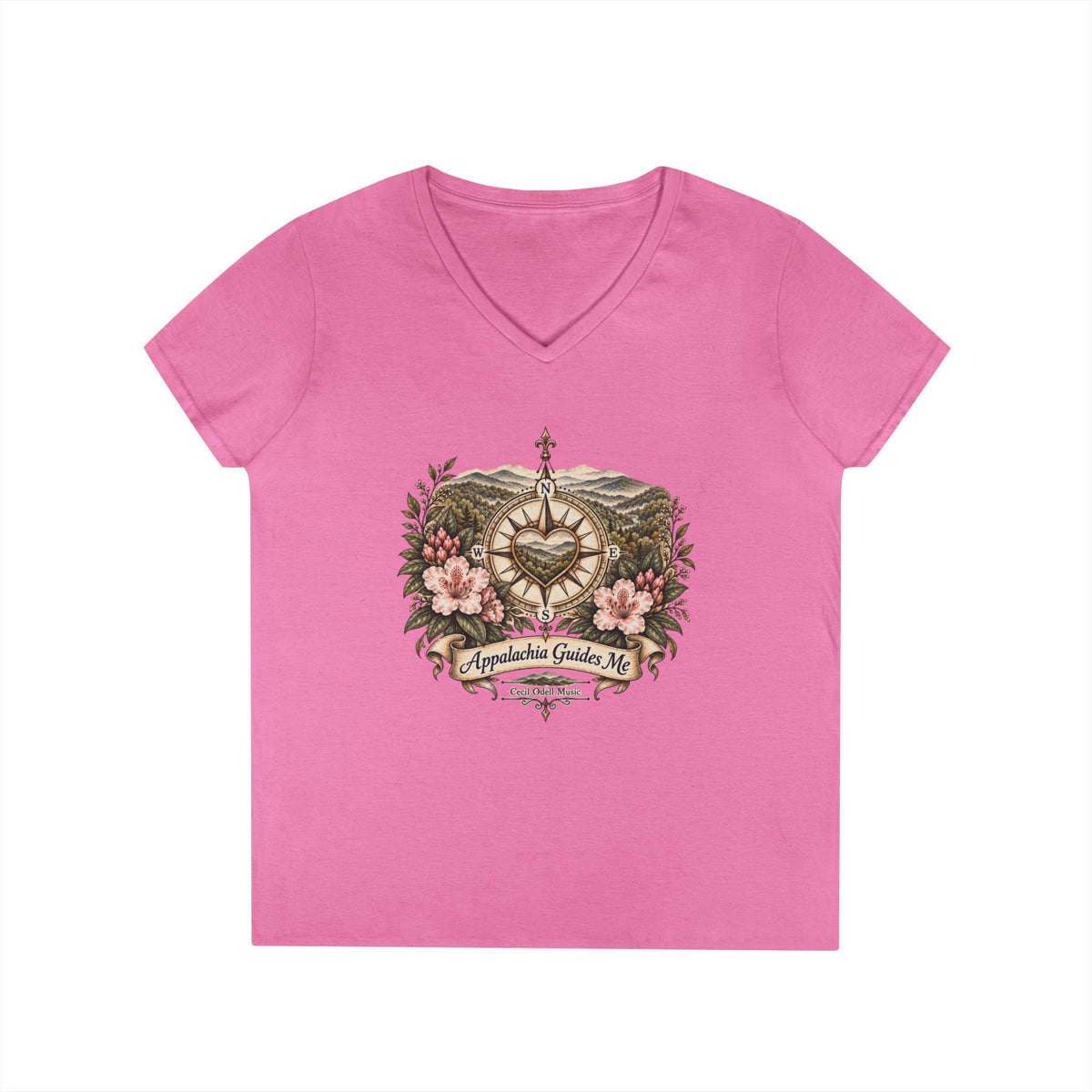 Appalachian Guide Floral Compass V-Neck Tee