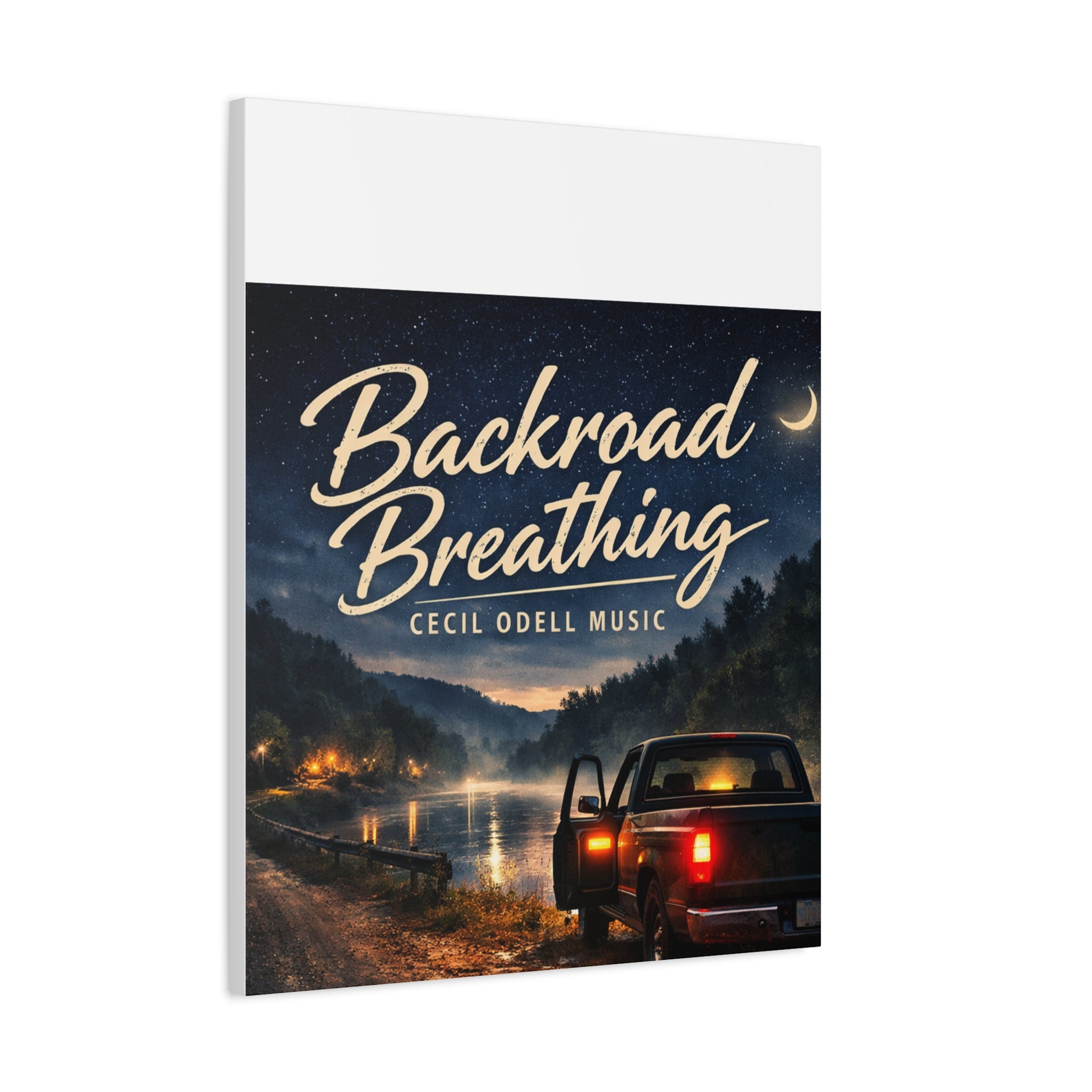 Backroad Breathing Matte Canvas Wall Art: Night Truck Landscape Music Print
