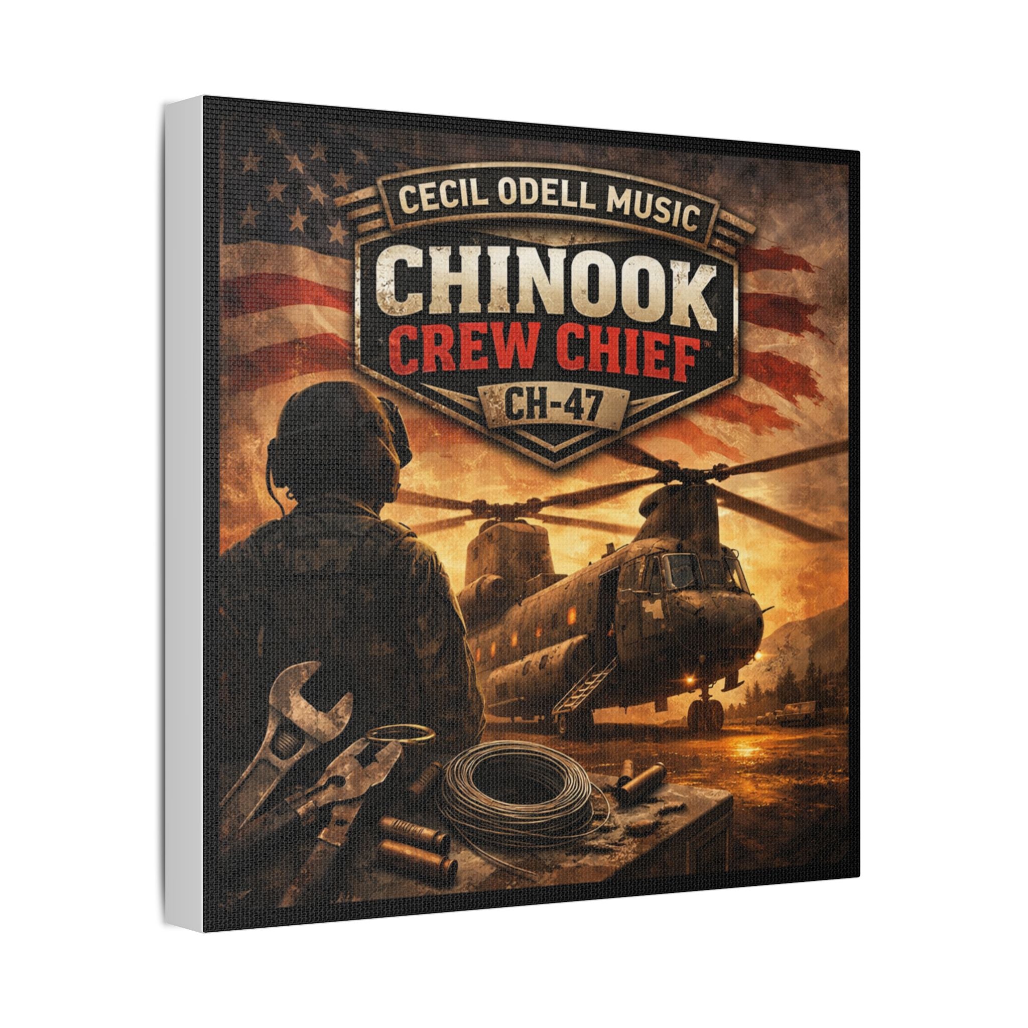 Chinook Crew Chief CH-47 Satin Stretched Canvas Wall Art