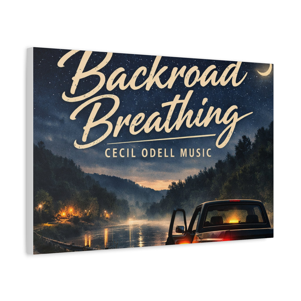 Backroad Breathing Matte Canvas Wall Art: Night Truck Landscape Music Print