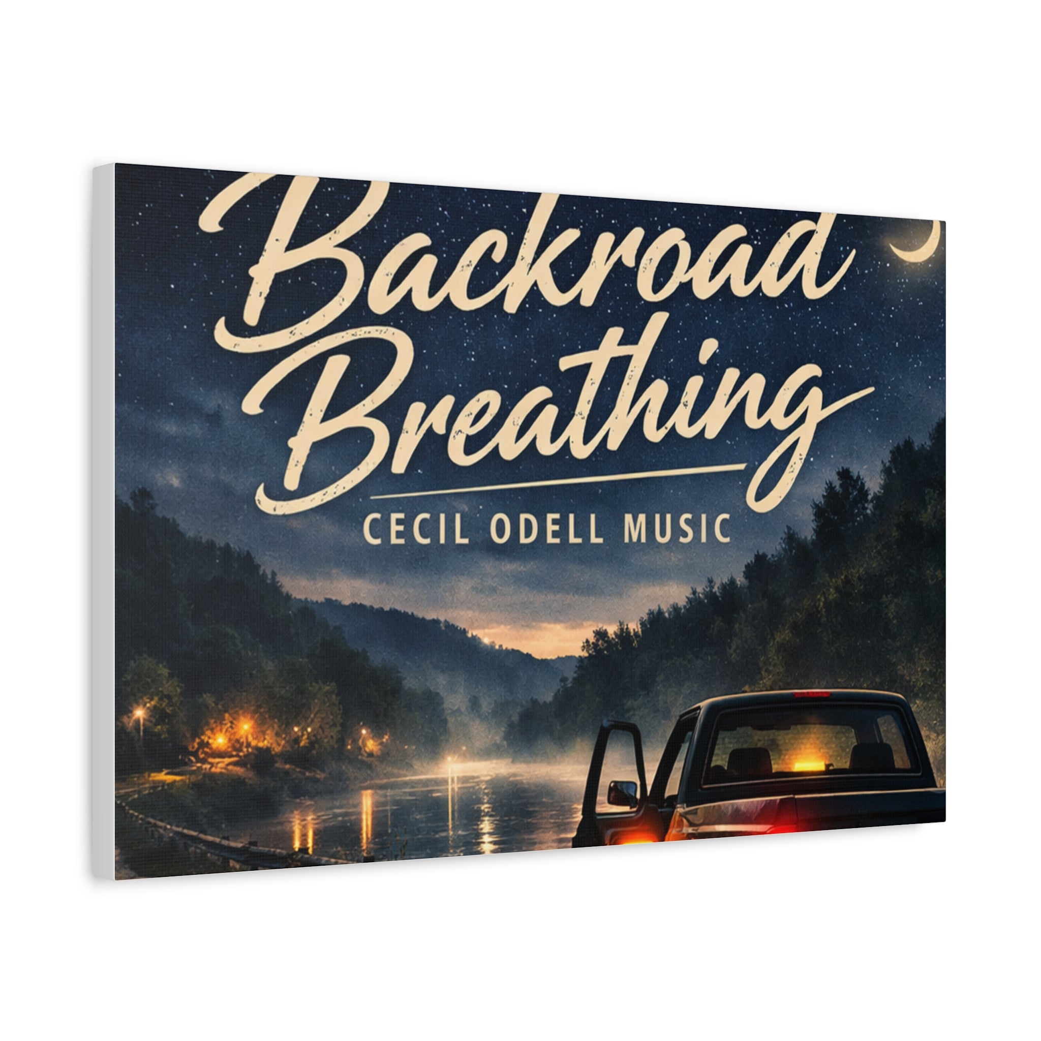 Backroad Breathing Matte Canvas Wall Art: Night Truck Landscape Music Print