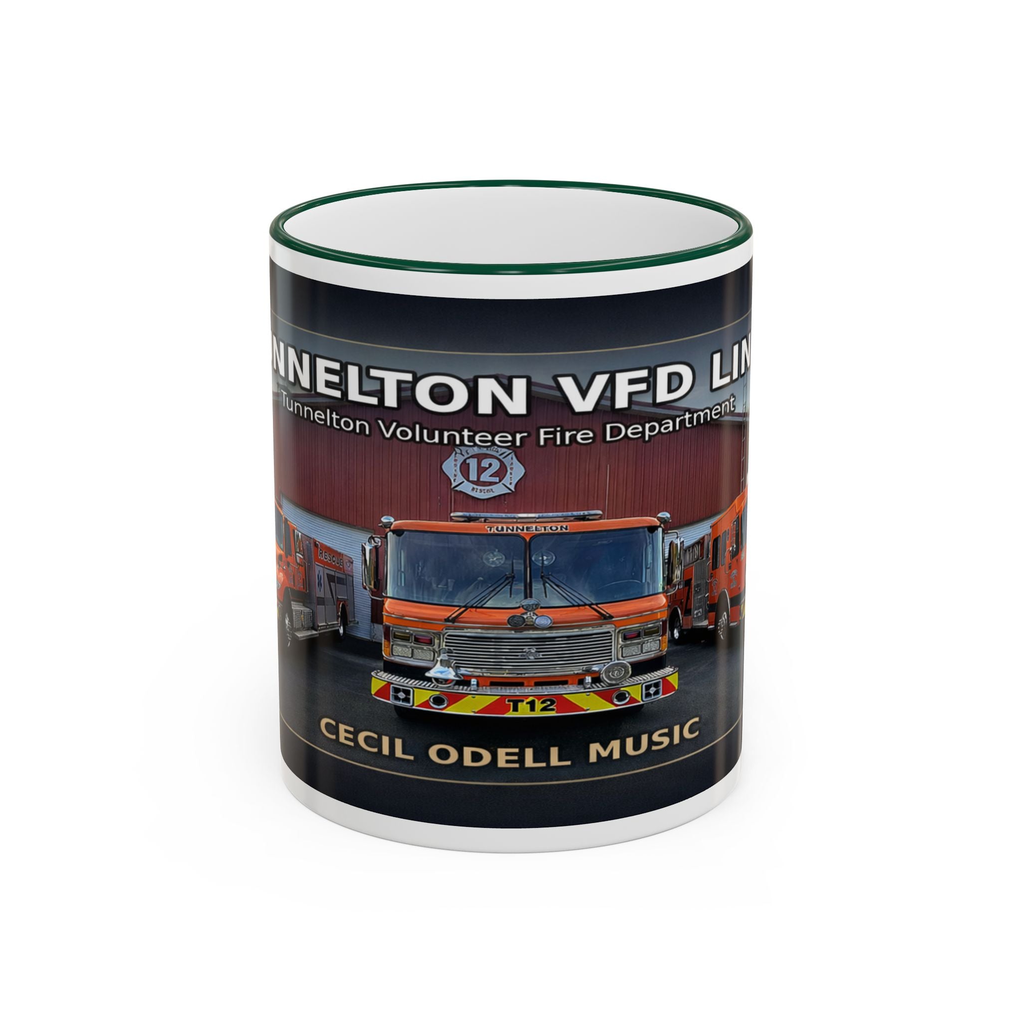 Fire Truck Photo Accent Rim Mug: "Cecil Odell Music" Volunteer Fire Department Tribute (11oz/15oz)