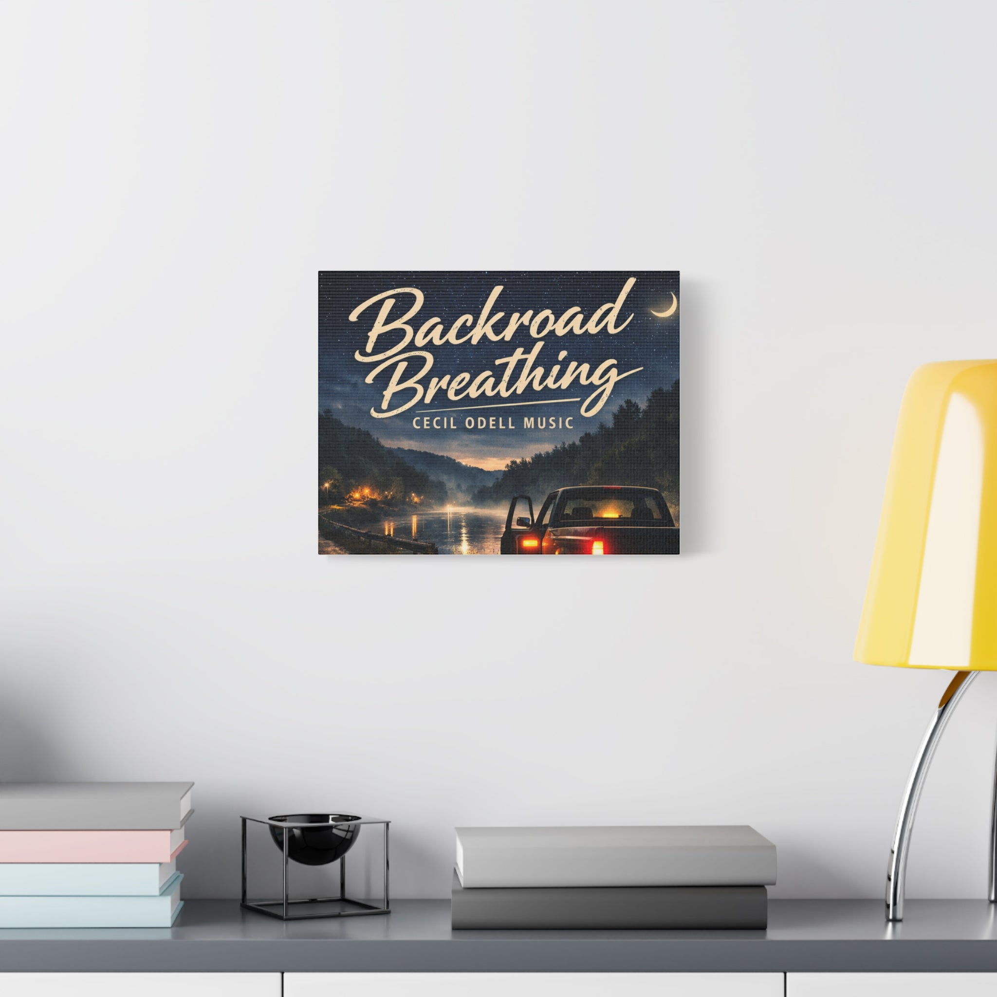 Backroad Breathing Matte Canvas Wall Art: Night Truck Landscape Music Print