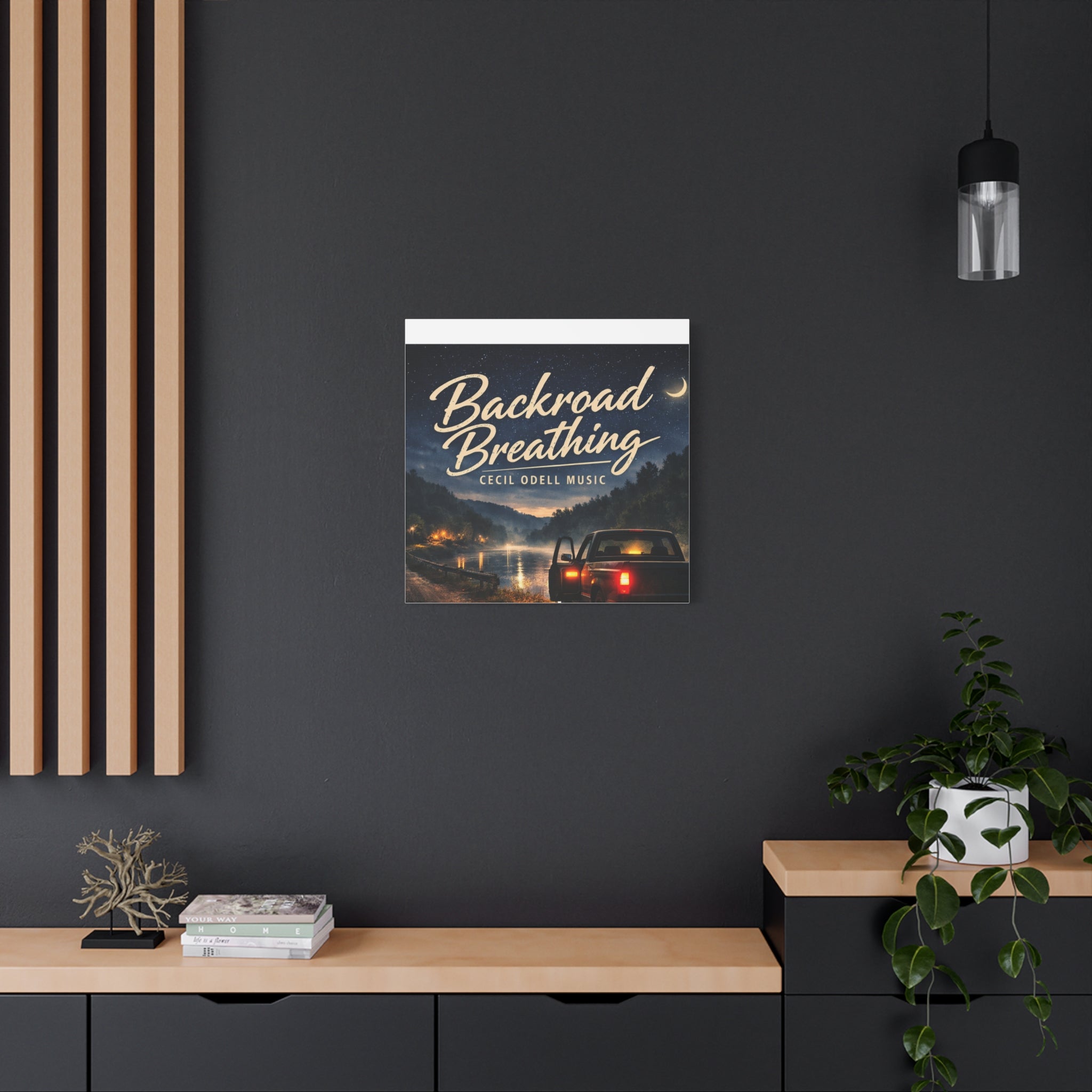 Backroad Breathing Matte Canvas Wall Art: Night Truck Landscape Music Print