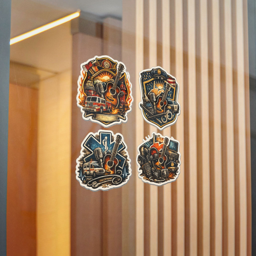 Music Roadtrip Die-Cut Sticker Pack: Vintage Guitar & Travel Icons (Set of 4)