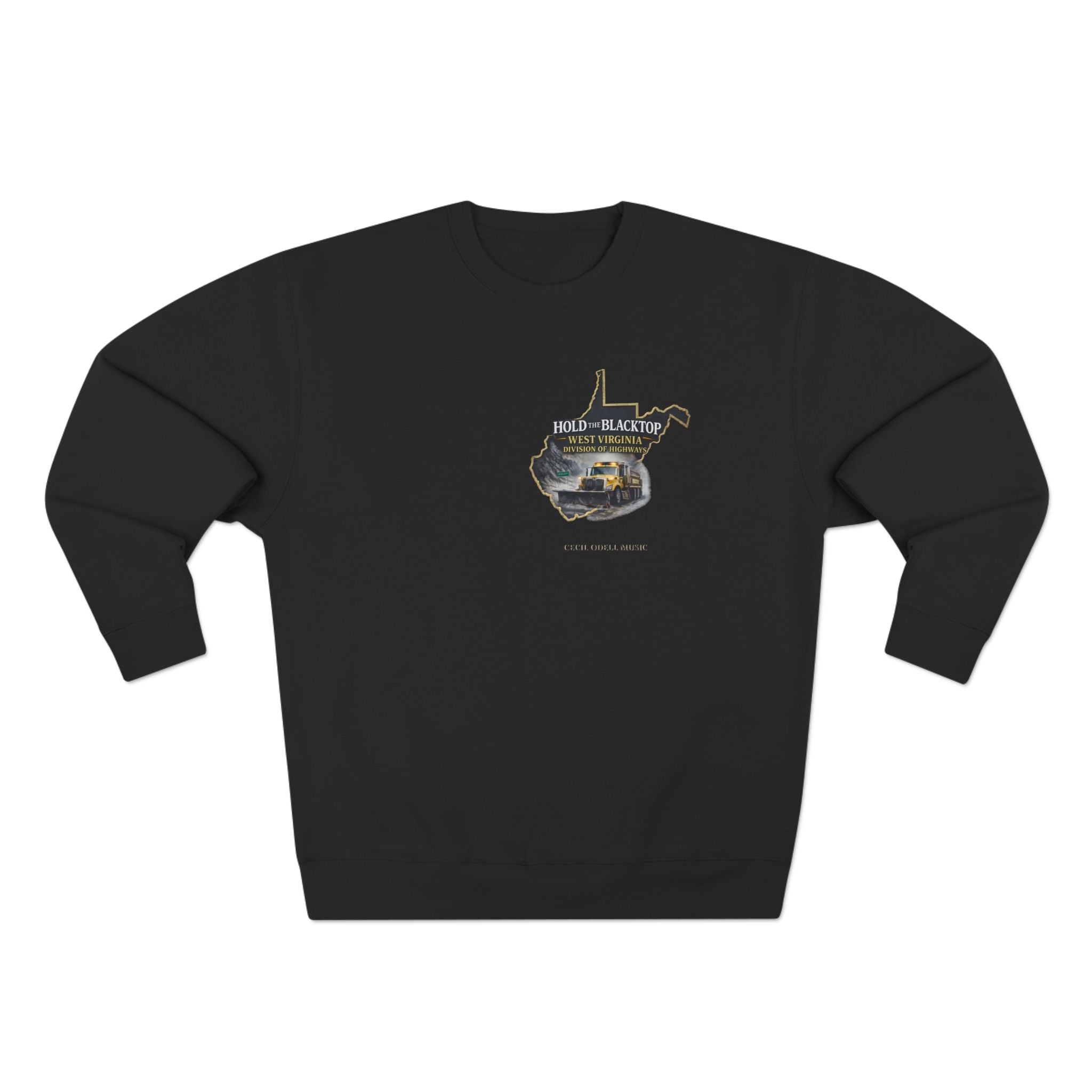 West Virginia Blacktop Crewneck Sweatshirt: 'Hold the Blacktop' State Graphic