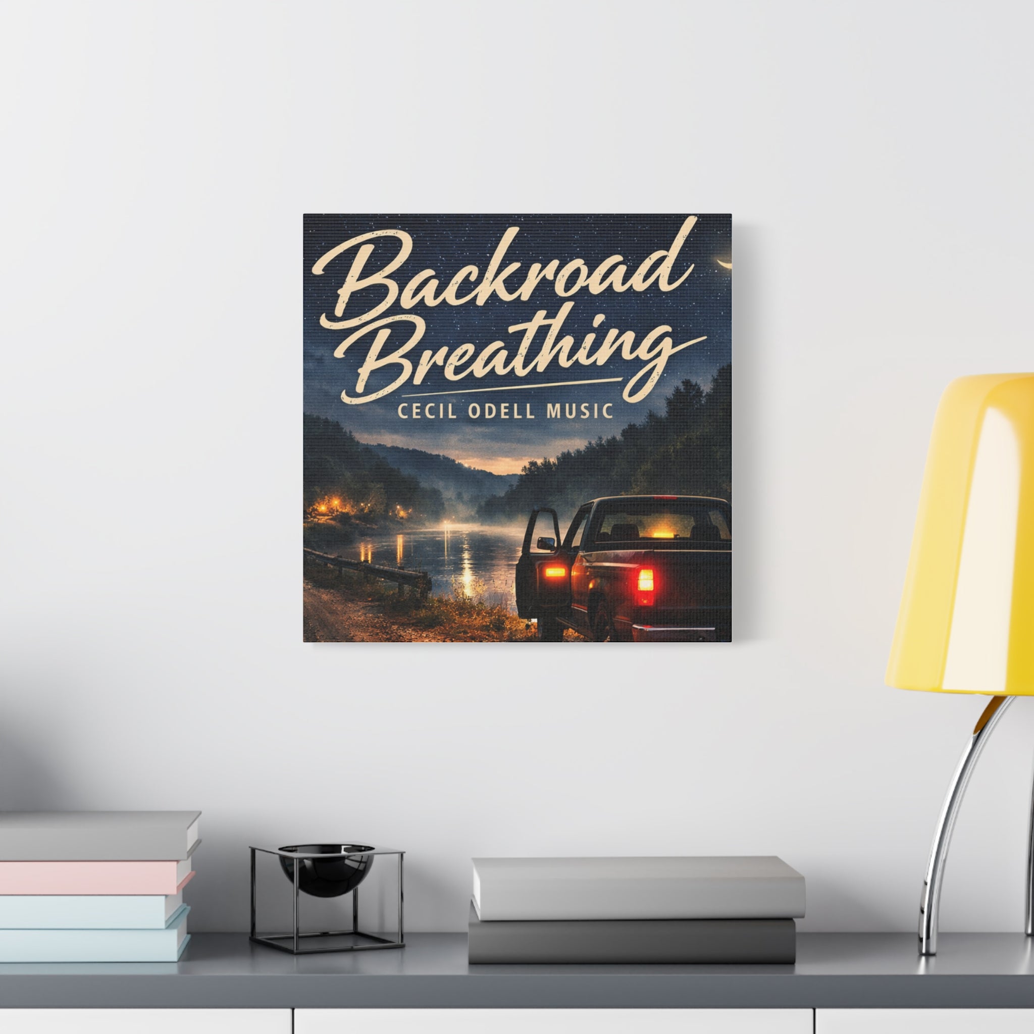 Backroad Breathing Matte Canvas Wall Art: Night Truck Landscape Music Print