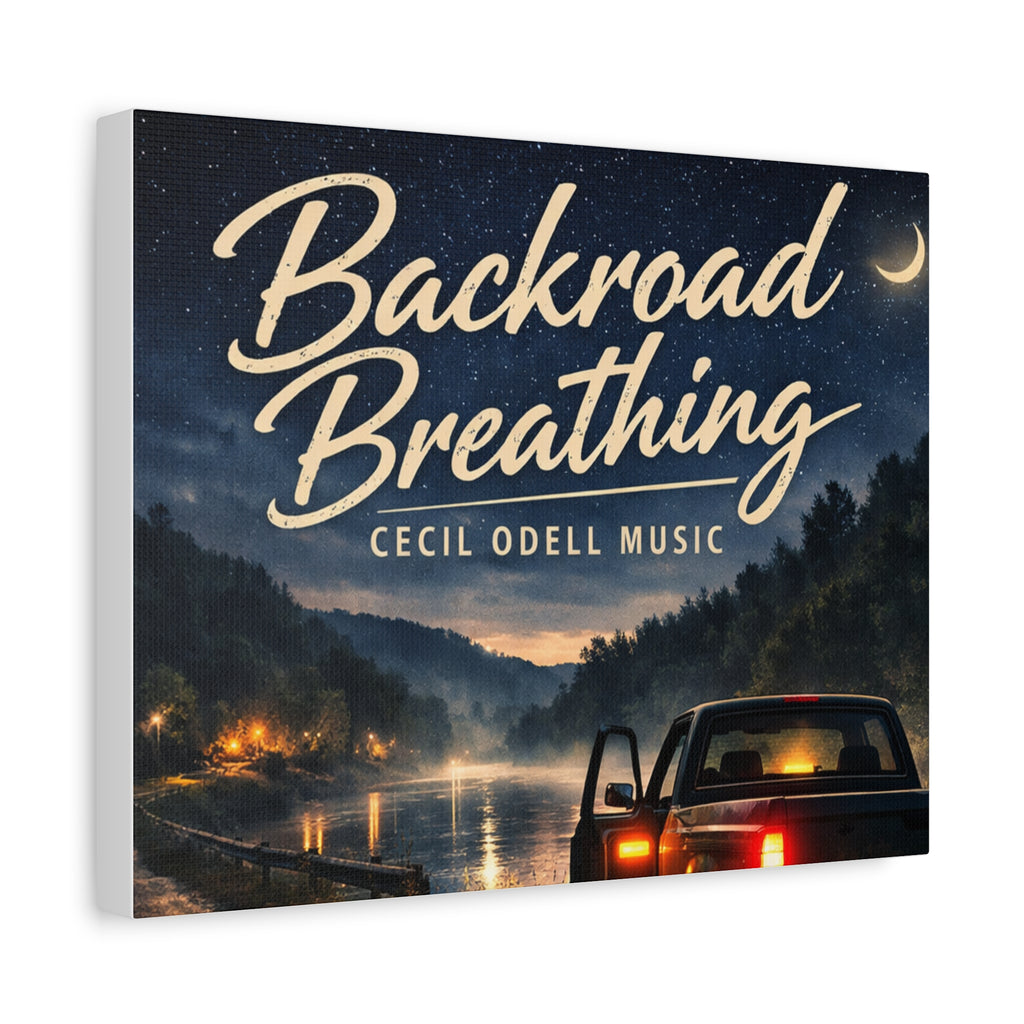 Backroad Breathing Matte Canvas Wall Art: Night Truck Landscape Music Print