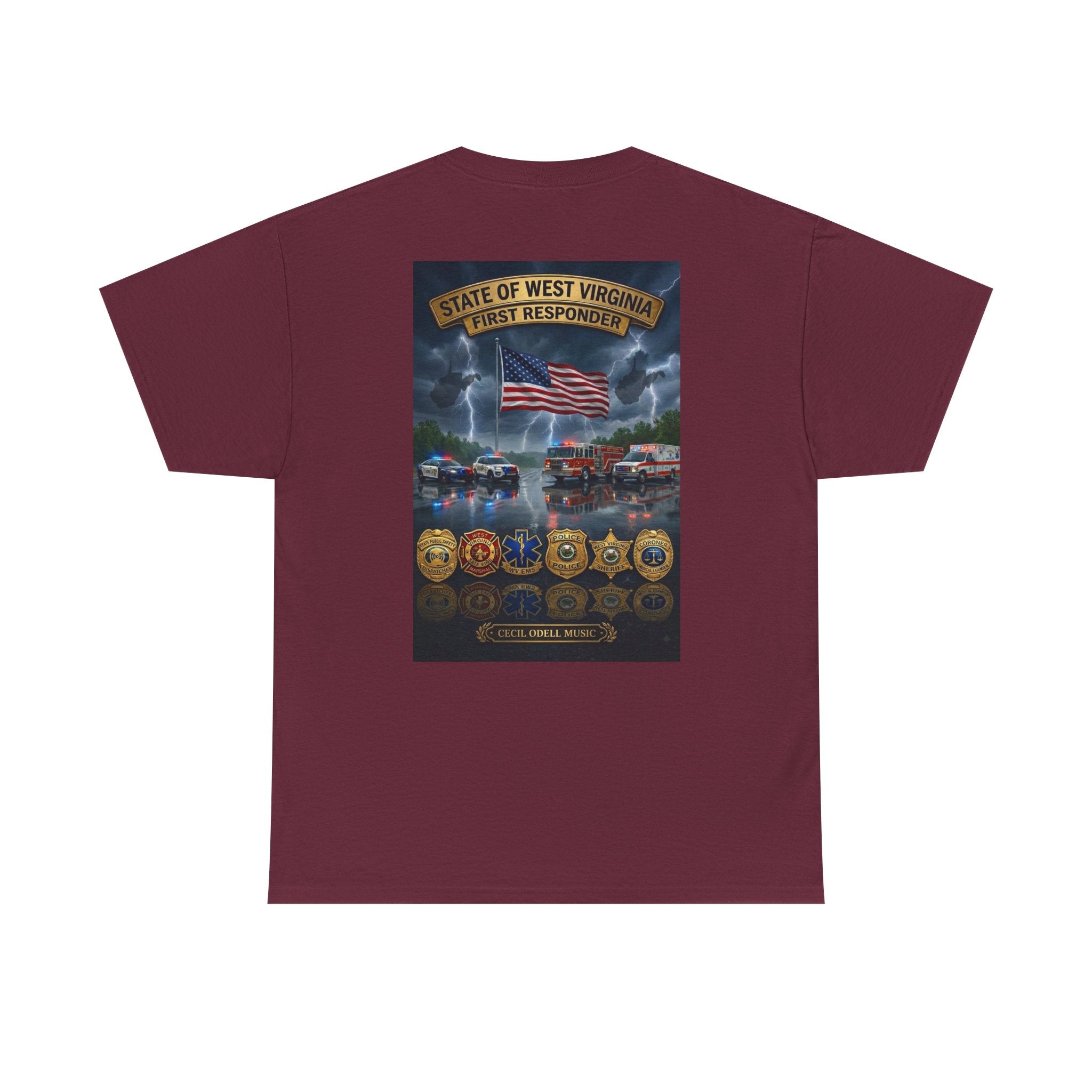 West Virginia First Responders Tribute Tee: State Emblem & American Flag Memorial Shirt