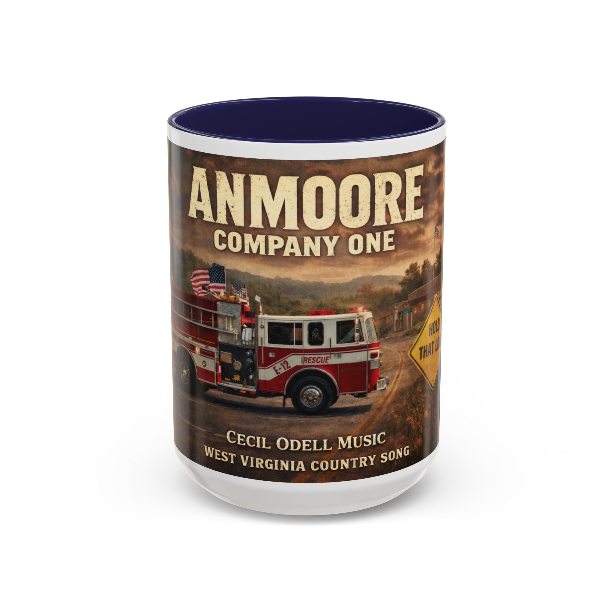 Anmoore Company One Firetruck Accent Coffee Mug – 'Hold That Line' West Virginia Country Music Tribute
