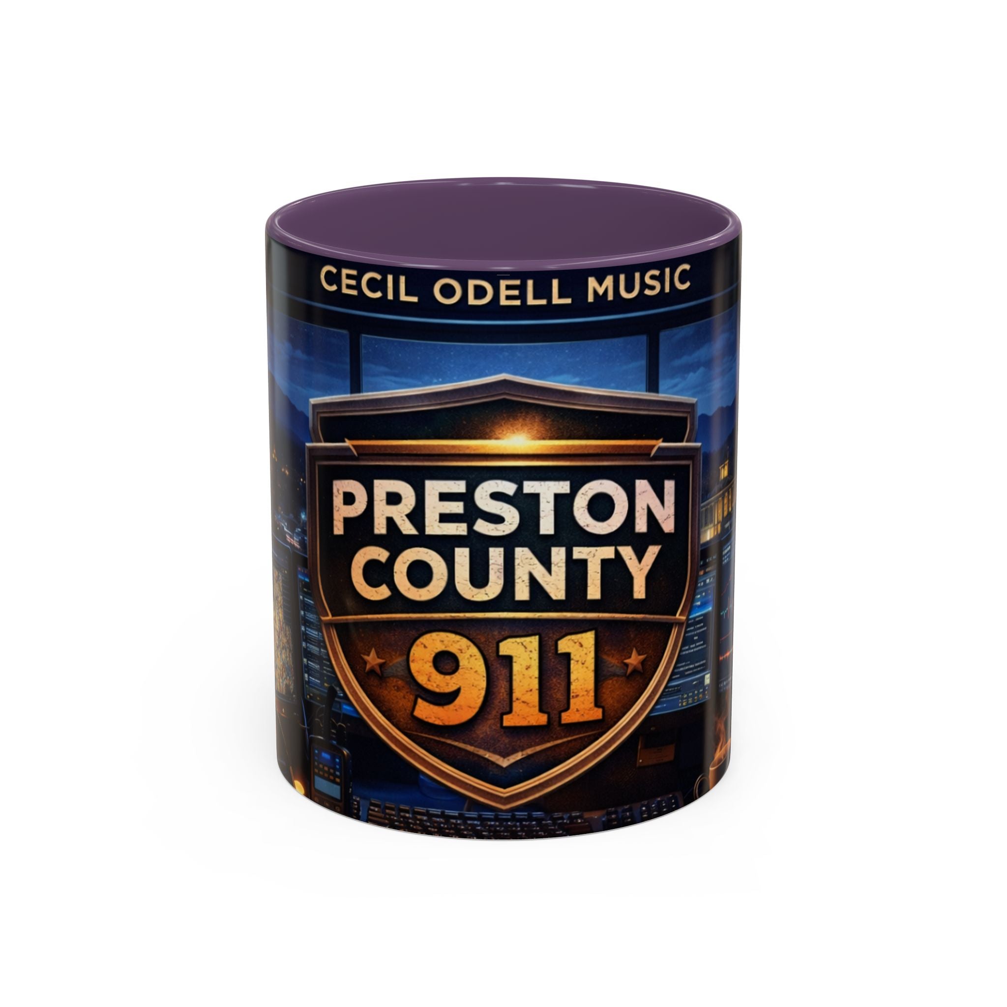 Preston County 911 Coffee Mug: Emergency Dispatch Badge Accent Mug