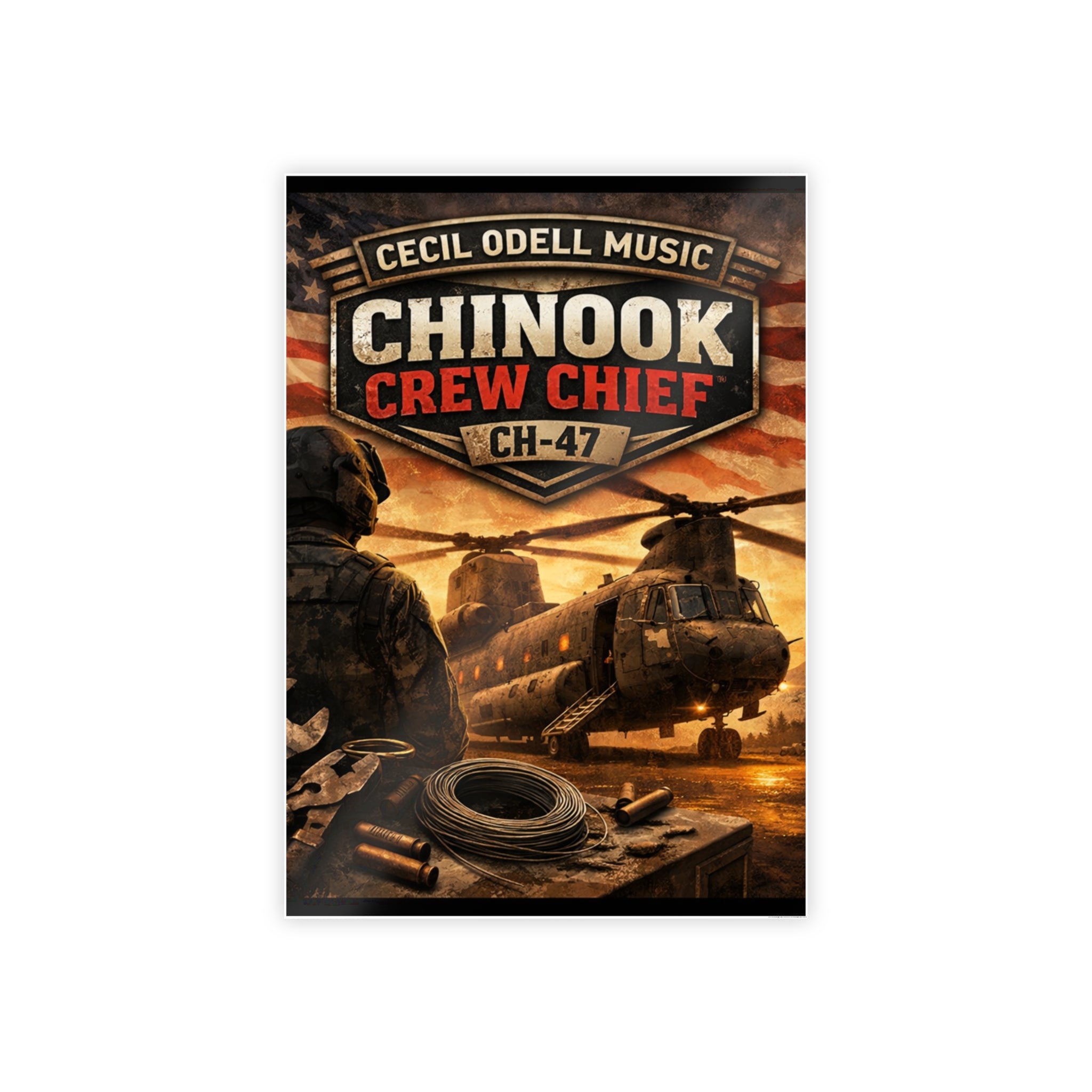 Chinook Crew Chief CH-47 Gloss Poster: Military Helicopter Wall Art